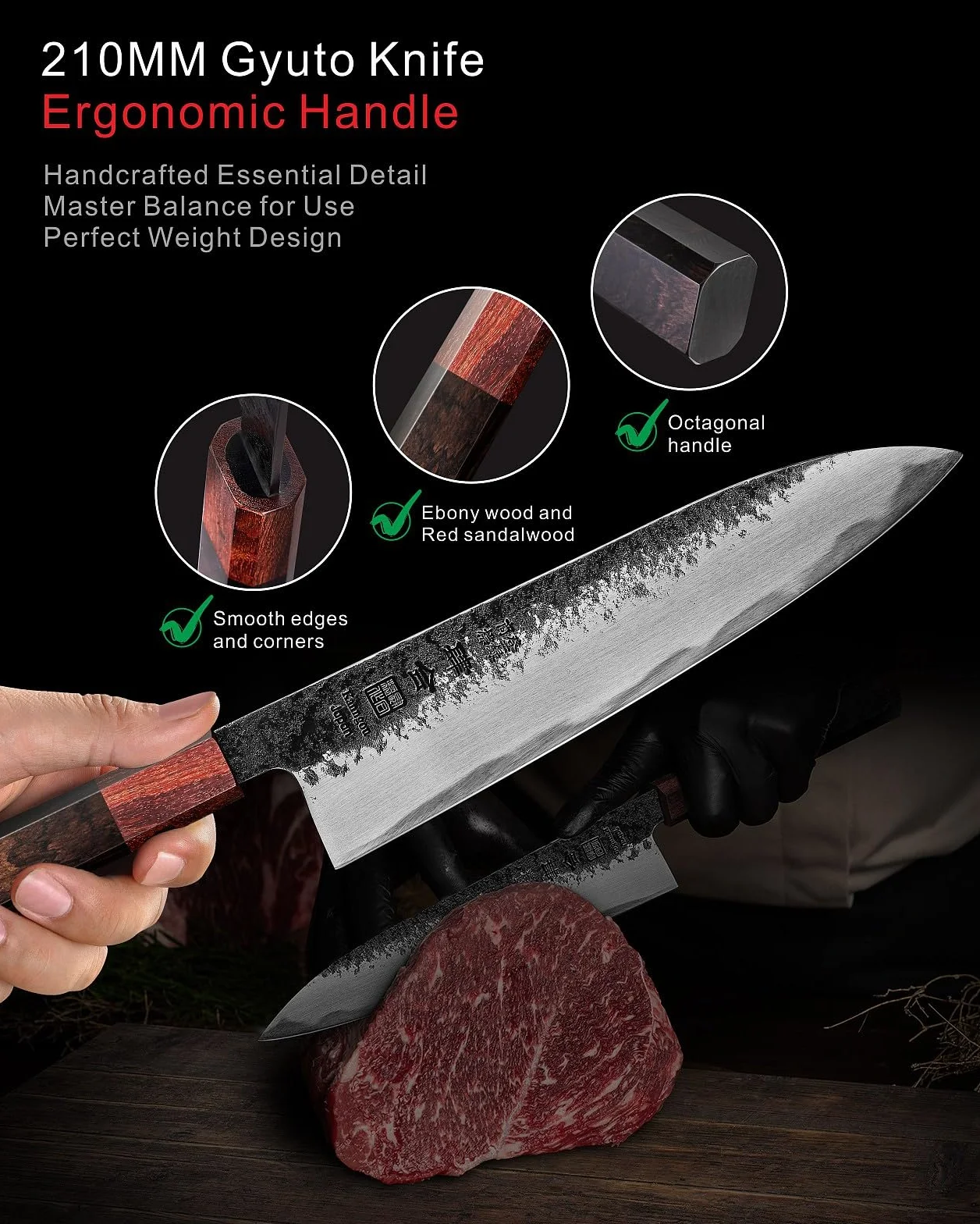 Kanngou Couteau Japonais Gyuto 21 cm Acier Inoxydable AUS-8 Coffret Cadeau
