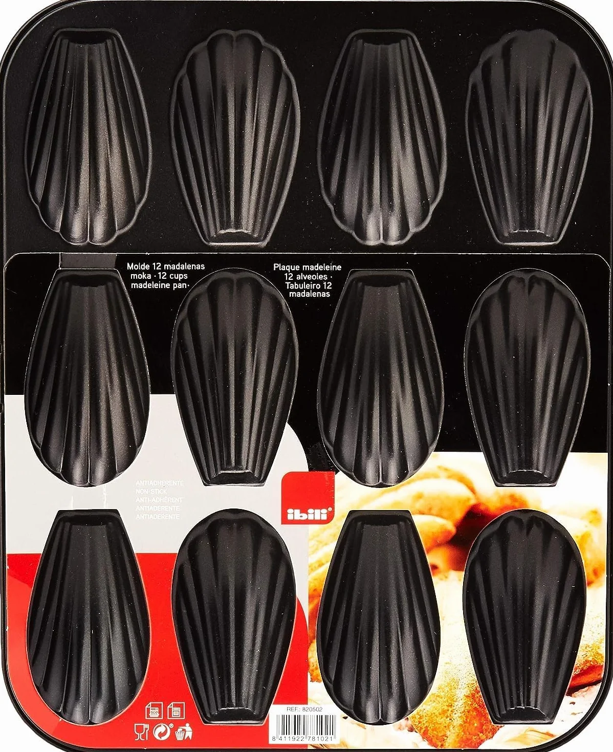 Ibili Plaque de 12 madeleines Acier 25,9 x 20,9 x 1,4 cm Noir