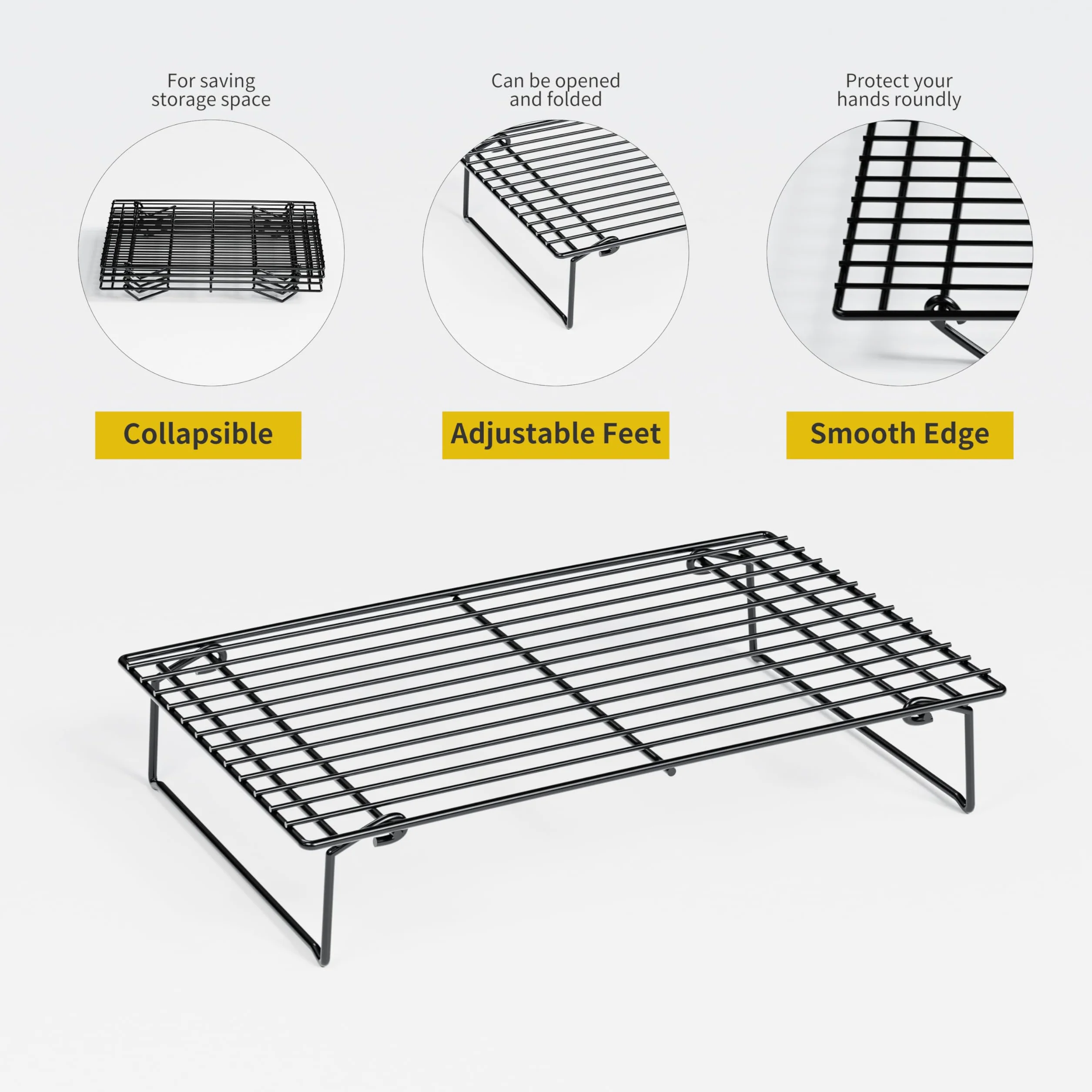 Racks de Refroidissement 4PCS Pliables 4 Niveaux 26 x 41cm Anti-adhésif BPA-Free Four Lave-Vaisselle Safe