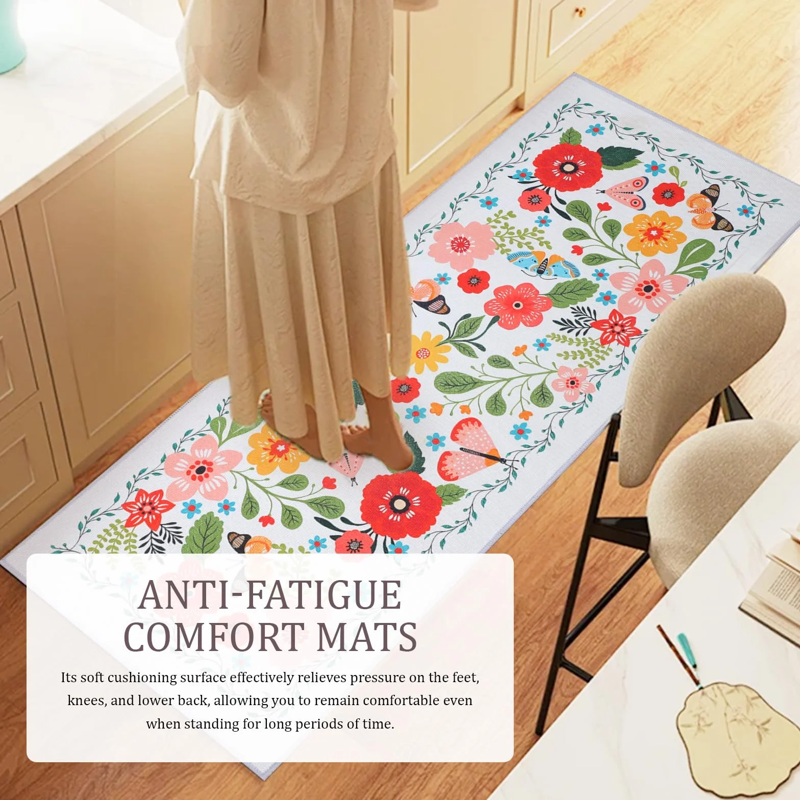 Tapis de Cuisine Anti-dérapant Lavable Anti-Fatigue 2PCS Boho Floral Moderne Ferme