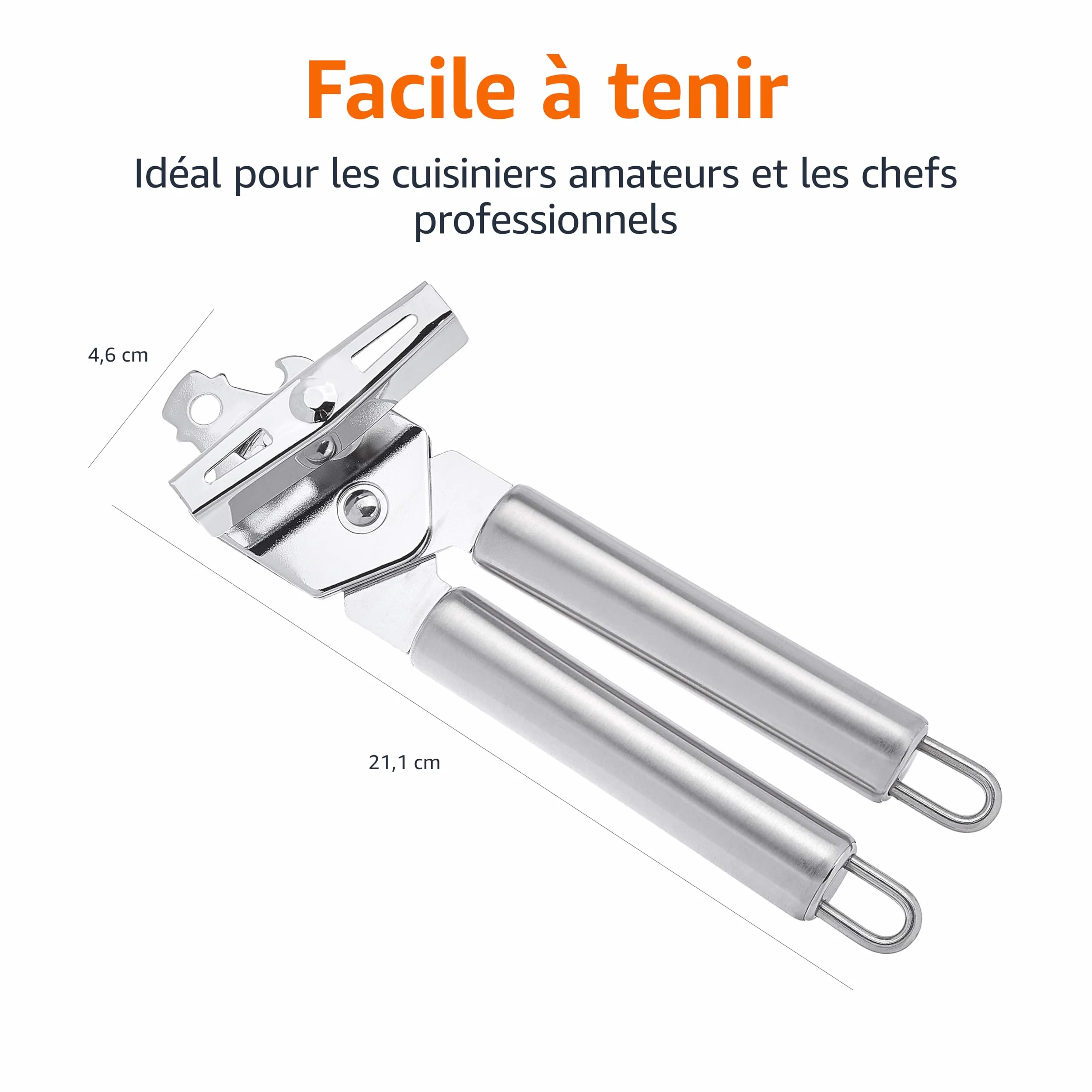 Amazon Basics Ouvre-boîte manuel 3 en 1 acier inoxydable 21.59 x 5.08 x 4.45 cm