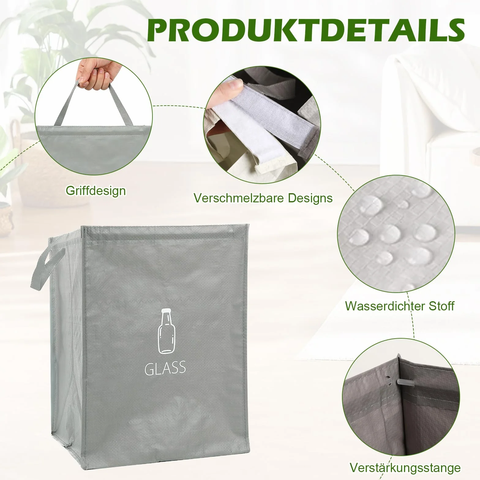 Lot de 3 Sacs Tri Selectif Poubelles Recyclage Organisateur pour Bouteilles Consignées Papiers Cuisine Exterieur