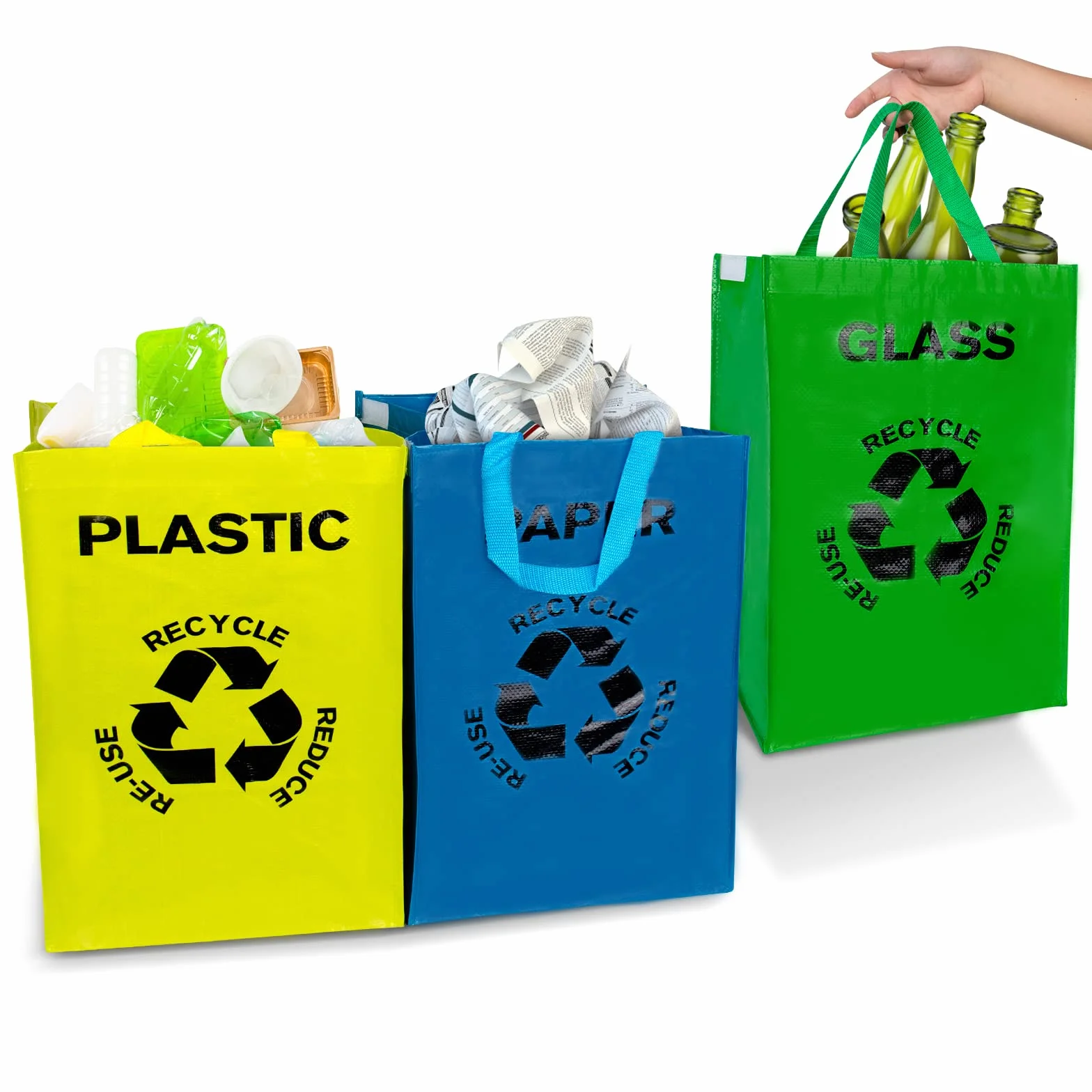 Système de tri sélectif Lot de 3 sacs de recyclage réutilisables pour plastique papier et ferraille