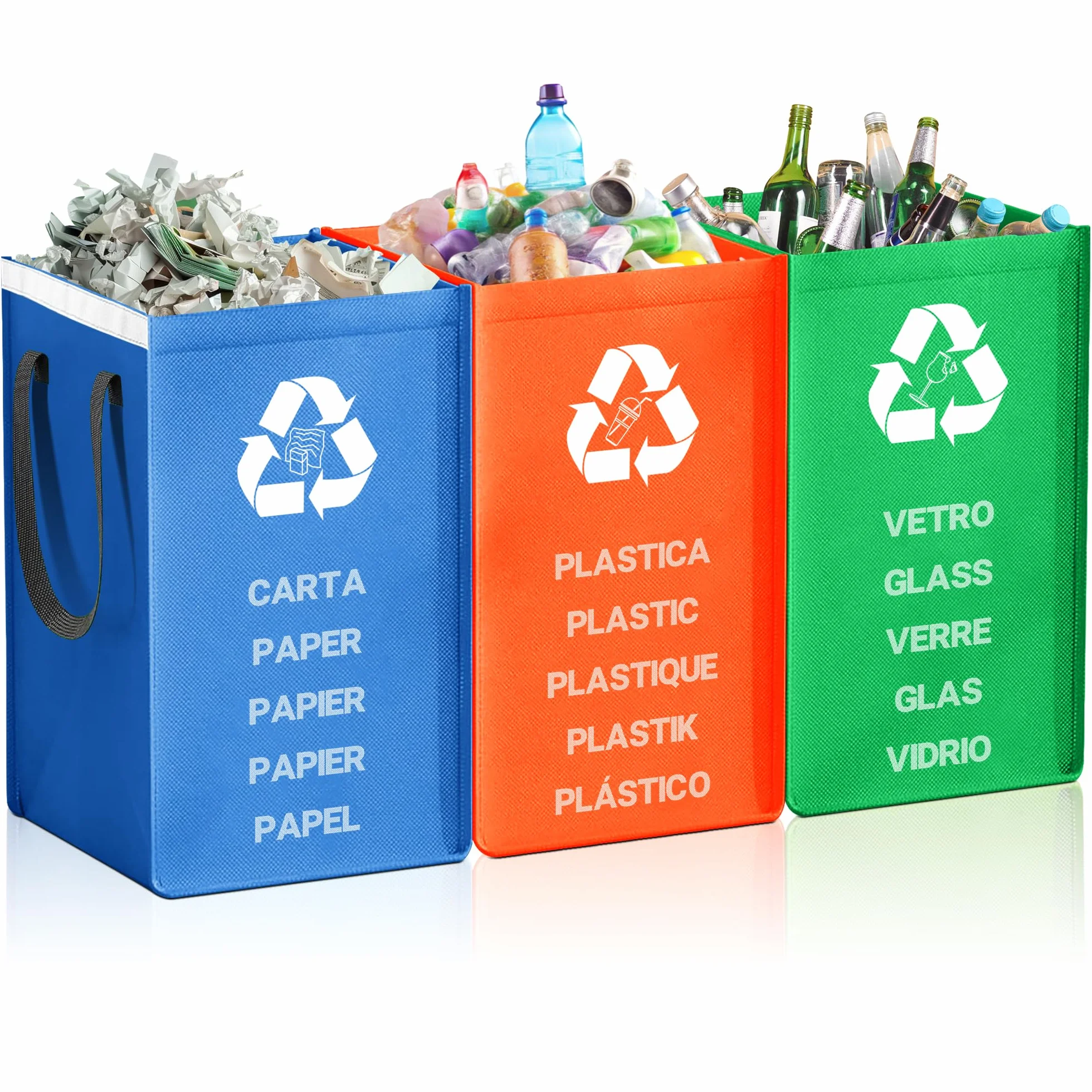 Sac Poubelle 40l Tri Selectif 3 pour Plastiques Verre Carton Papier