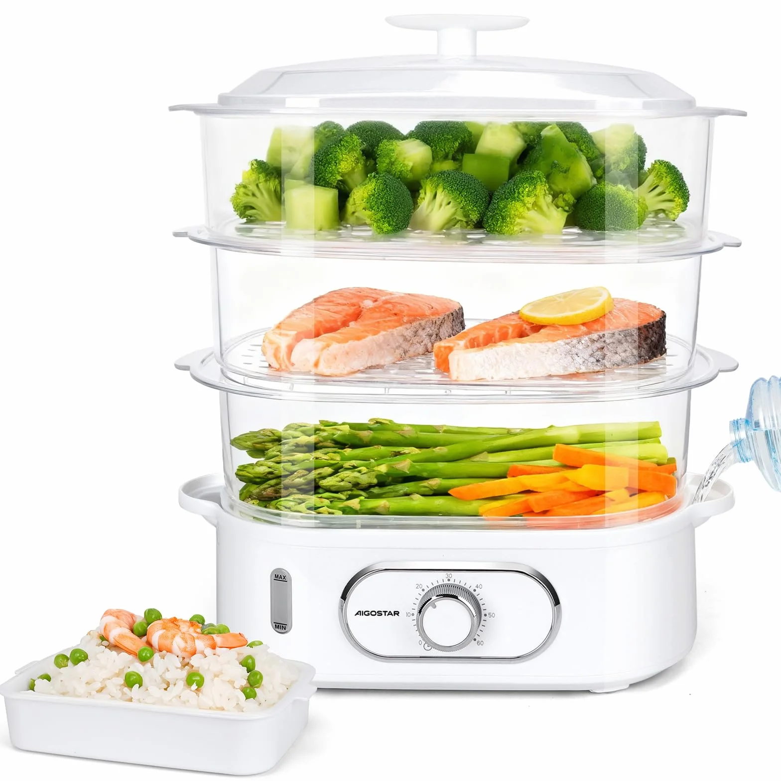 Aigostar Cuiseur Vapeur Electrique 12L 900W 3 Récipients Empilables Minuterie 60 Minutes Sans BPA