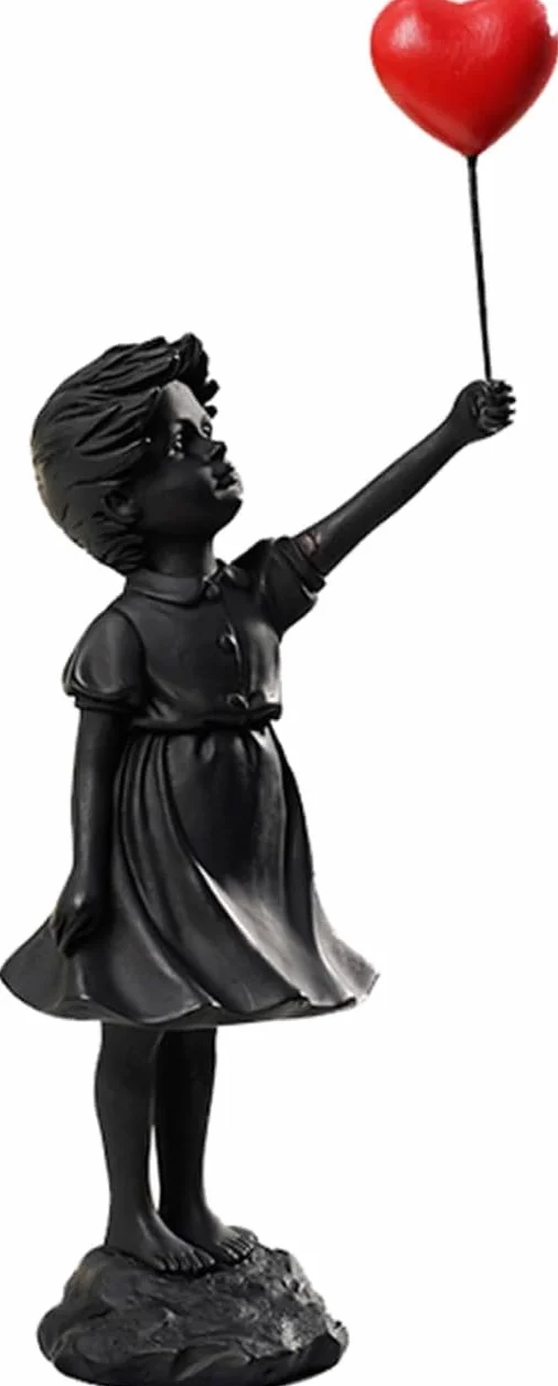 Statuette de Fille Volante en Ballon, Sculpture en Résine Noire, Décoration d'Intérieur Art Moderne