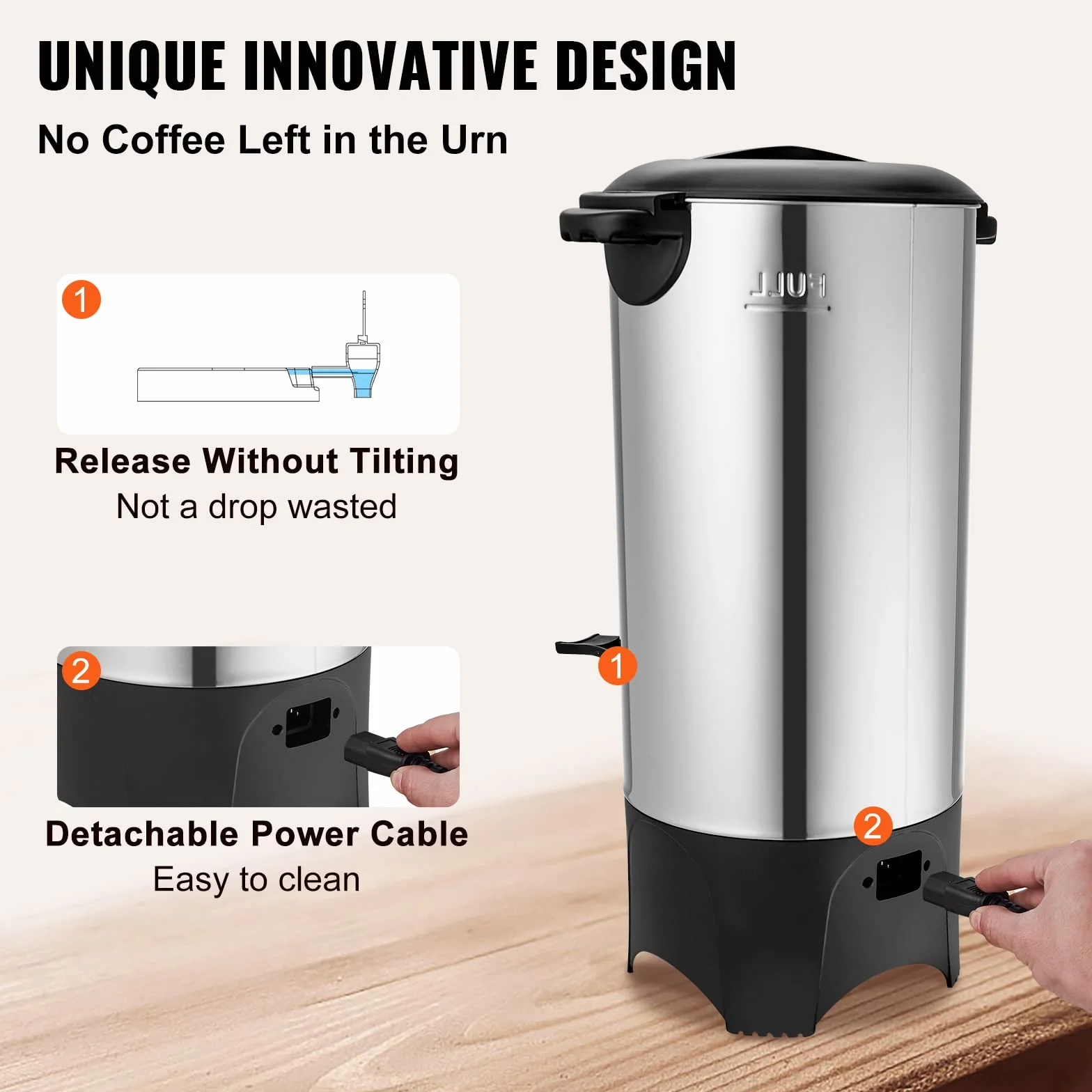 VEVOR Percolateur à Café 7,4 L 50 Tasses Acier Inoxydable Filtre Permanent Chauffe Eau