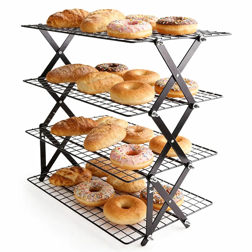 Grille de refroidissement empilable pliable 4 étages pour cuisine biscuits gâteaux muffins pain