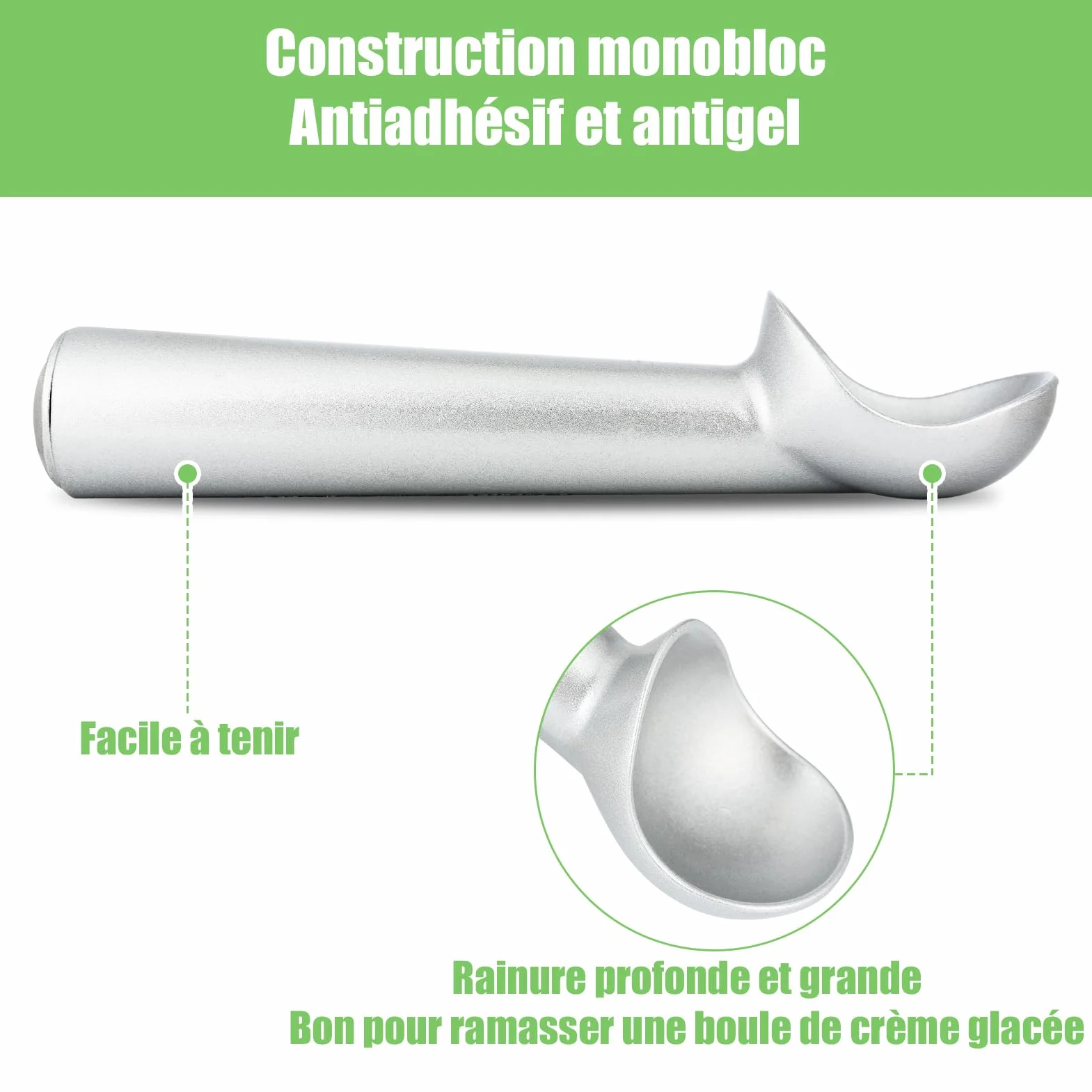 Cuillère à Glace Professionnelle en Aluminium Antiadhésive 7 Pouces