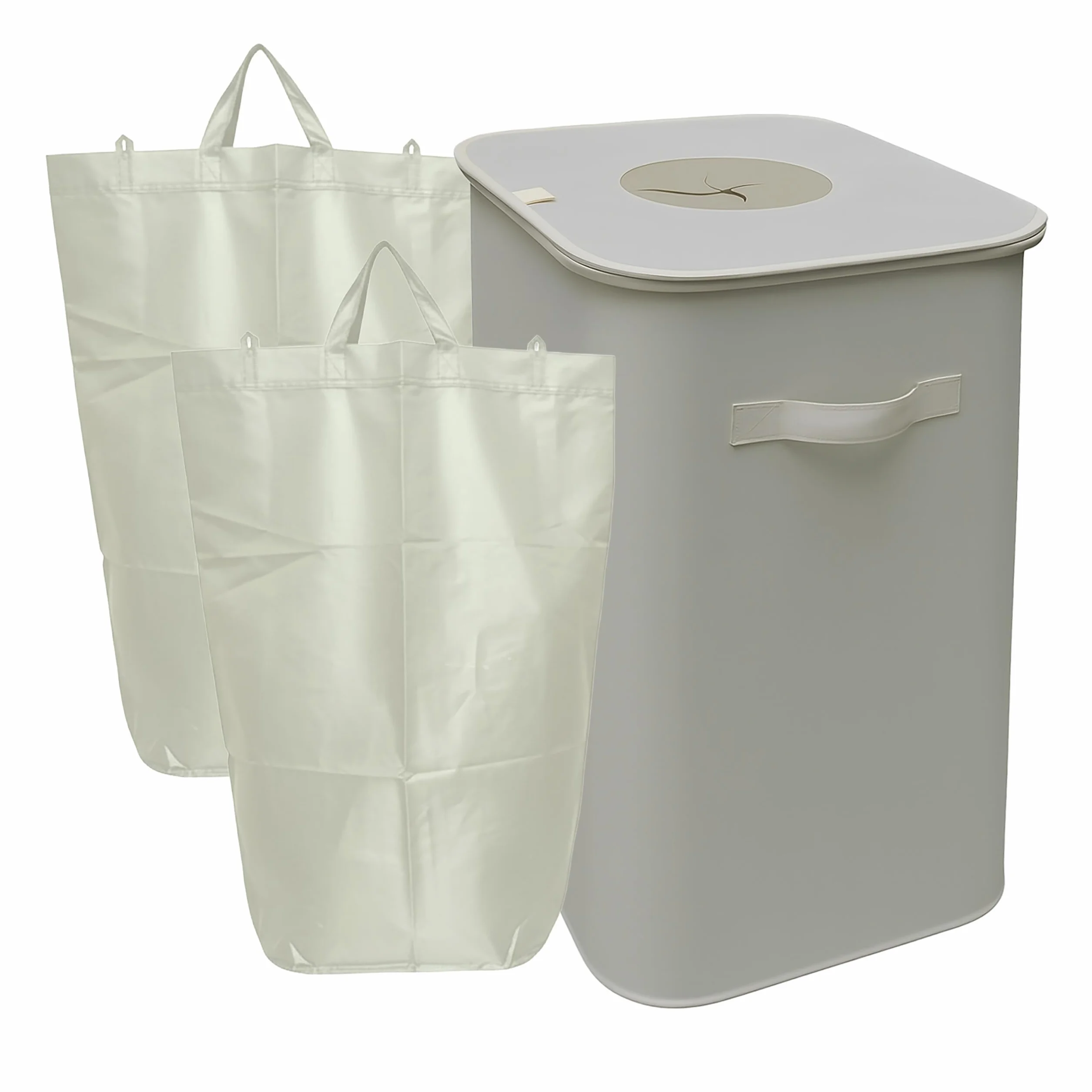 Relaxdays Conteneur de Collecte de Bouteilles 100 L, 2 Sacs, étanche, Beige 70x43x33 cm