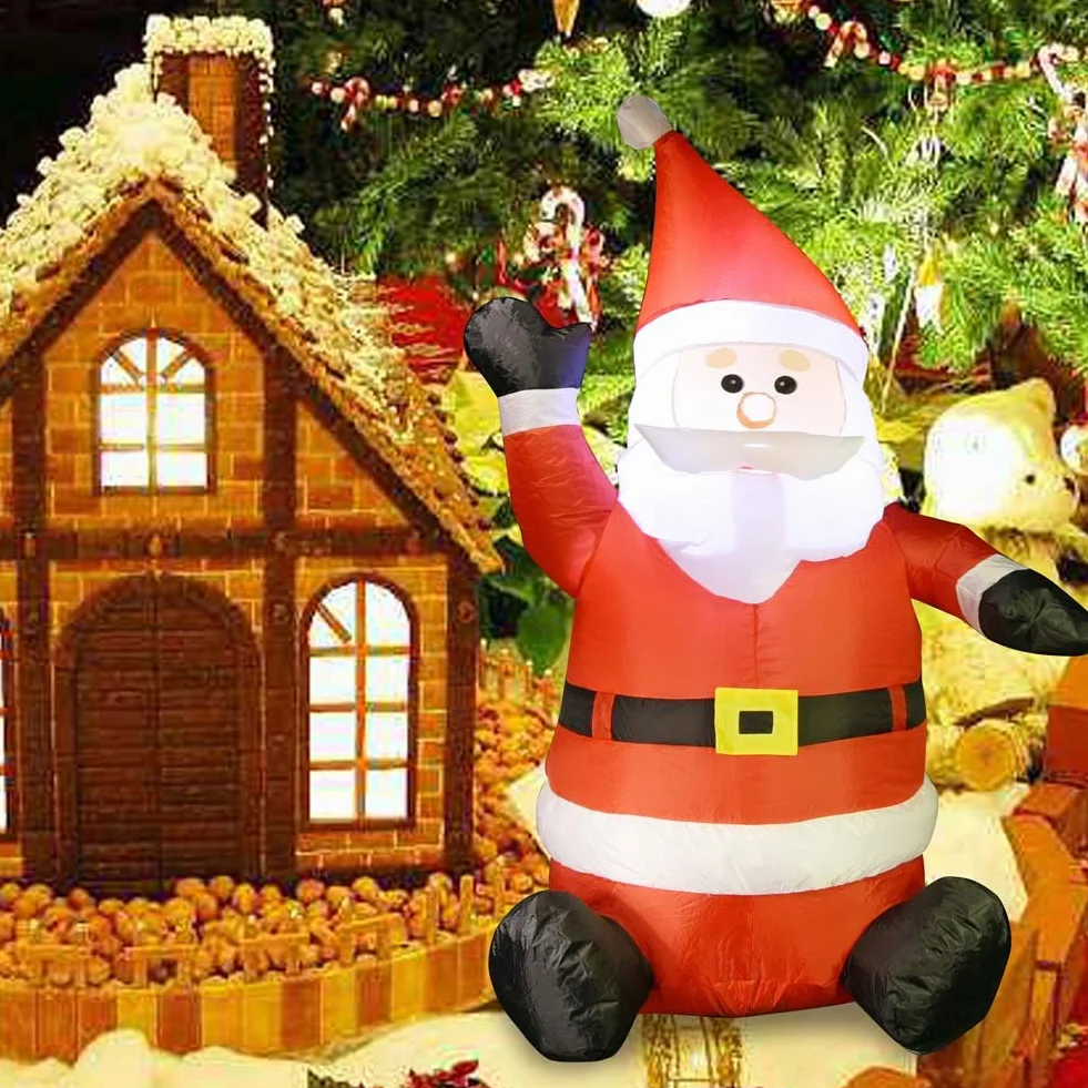 Père Noël gonflable BAKAJI 120 cm LED IP44 auto-gonflant avec kit de fixation