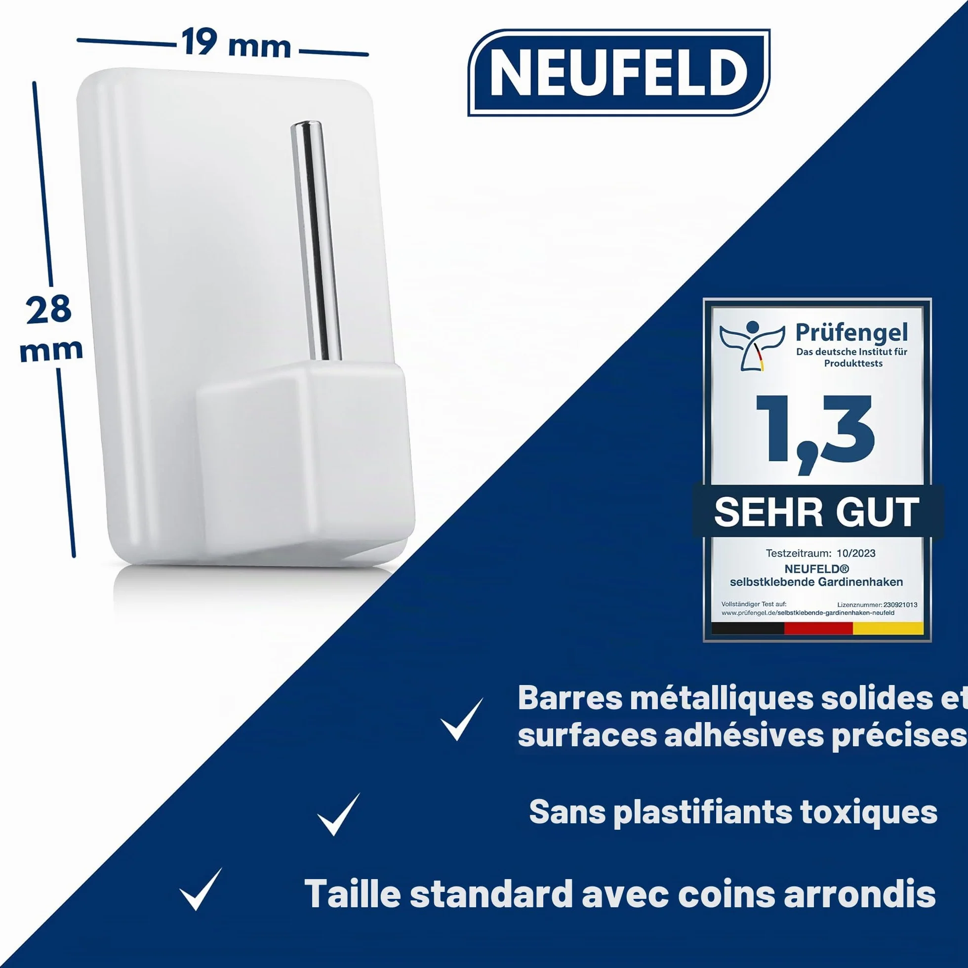 Crochets adhésifs Neufeld Lot de 24 Blancs 3 m sans perçage pour Rideaux