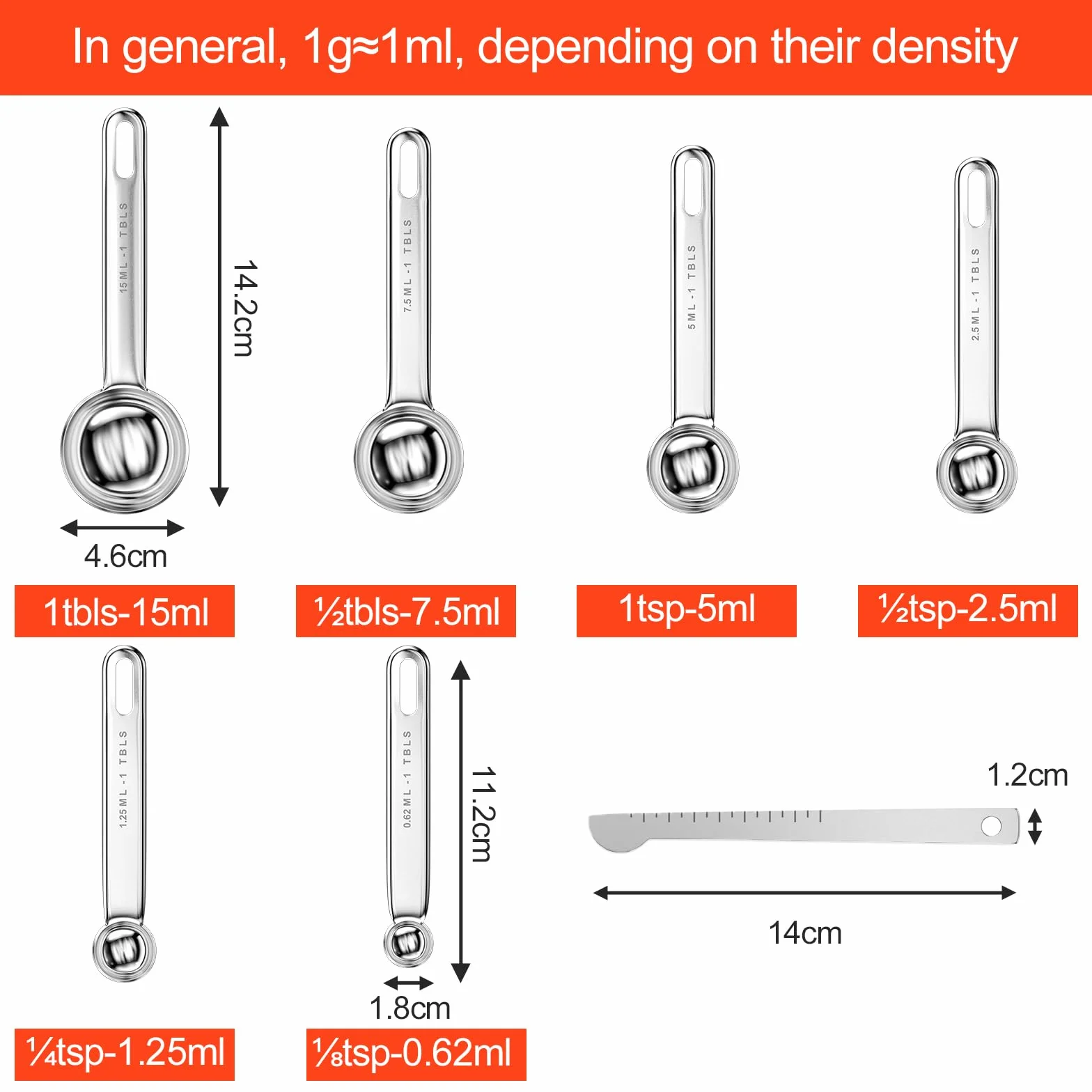 Cuillères Doseuses en Acier Inoxydable 7 Pièces, Lot de Cuillères à Mesurer avec Règle