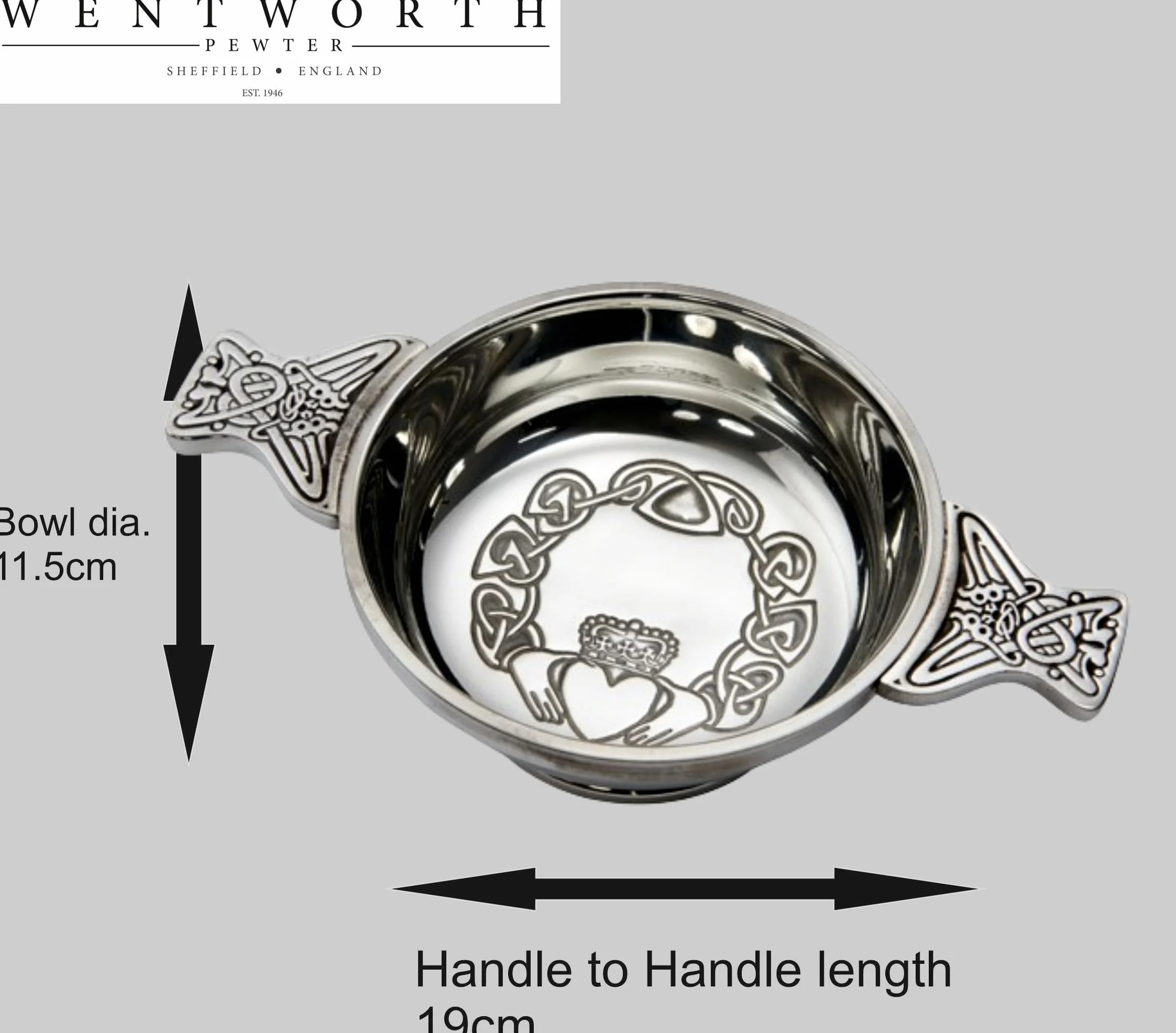 Wentworth Pewter Grand quaich en étain motif Claddagh bol dégustation whisky Burns
