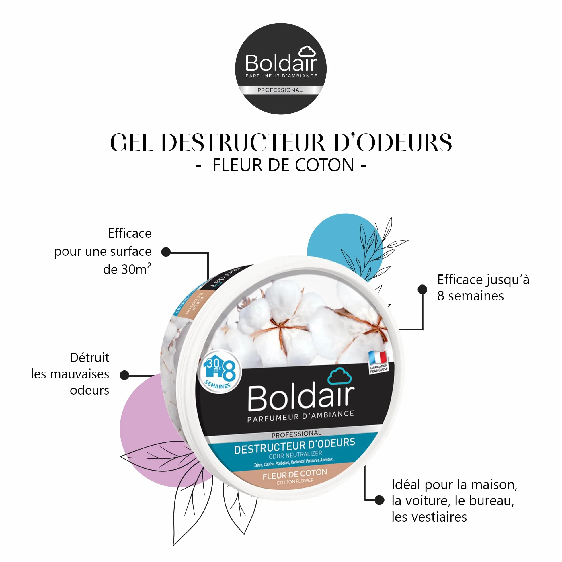 BOLDAIR Destructeur d'Odeurs en Gel Fleur de Coton 300 g
