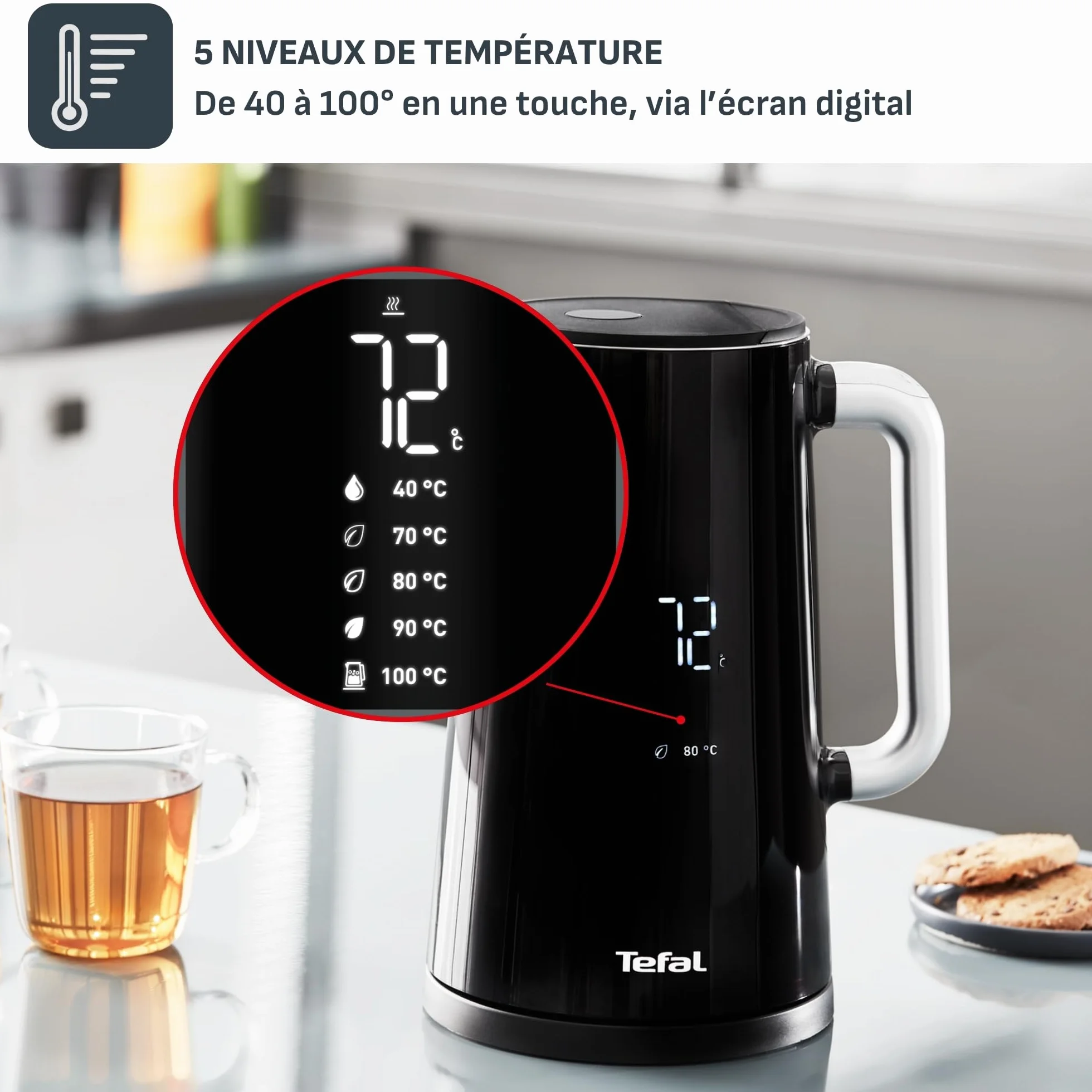Tefal Bouilloire électrique 1,7 L Smart'n Light Noire KO850810