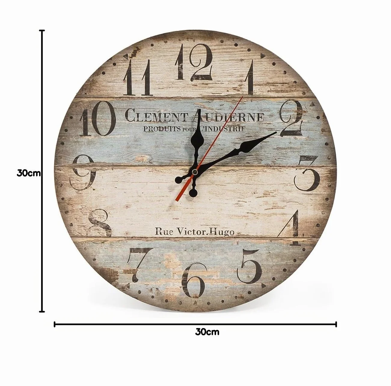 Horloge Murale Rustique Vintage 30cm Bois Silencieuse pour Maison Salon Bureau