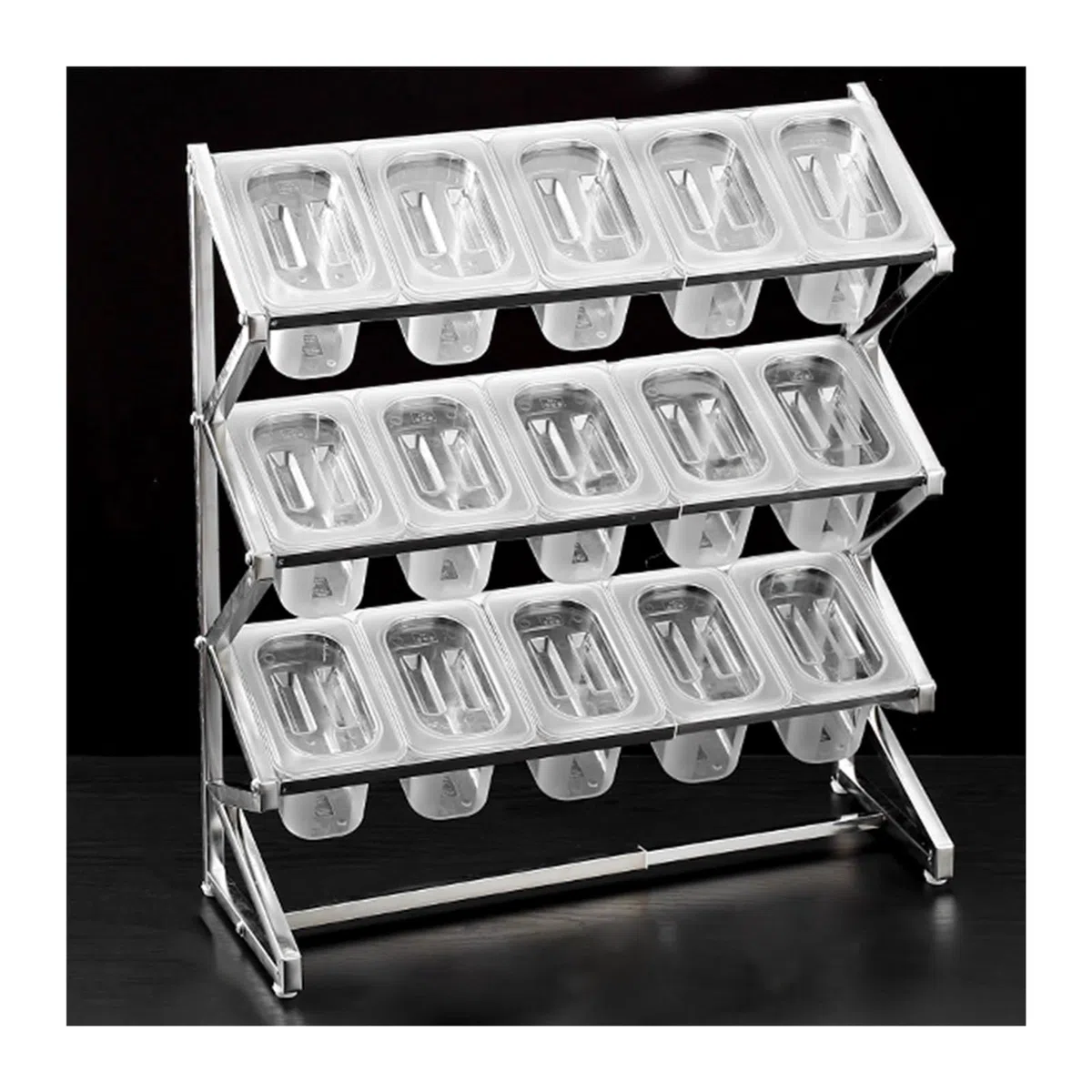Étagère à épices commerciale extensible en acier inoxydable pour cuisine, garde-manger, buffet, assaisonnement, sauce, salade, confiture, ingrédients, distributeur de nourriture (15 compartiments-D)