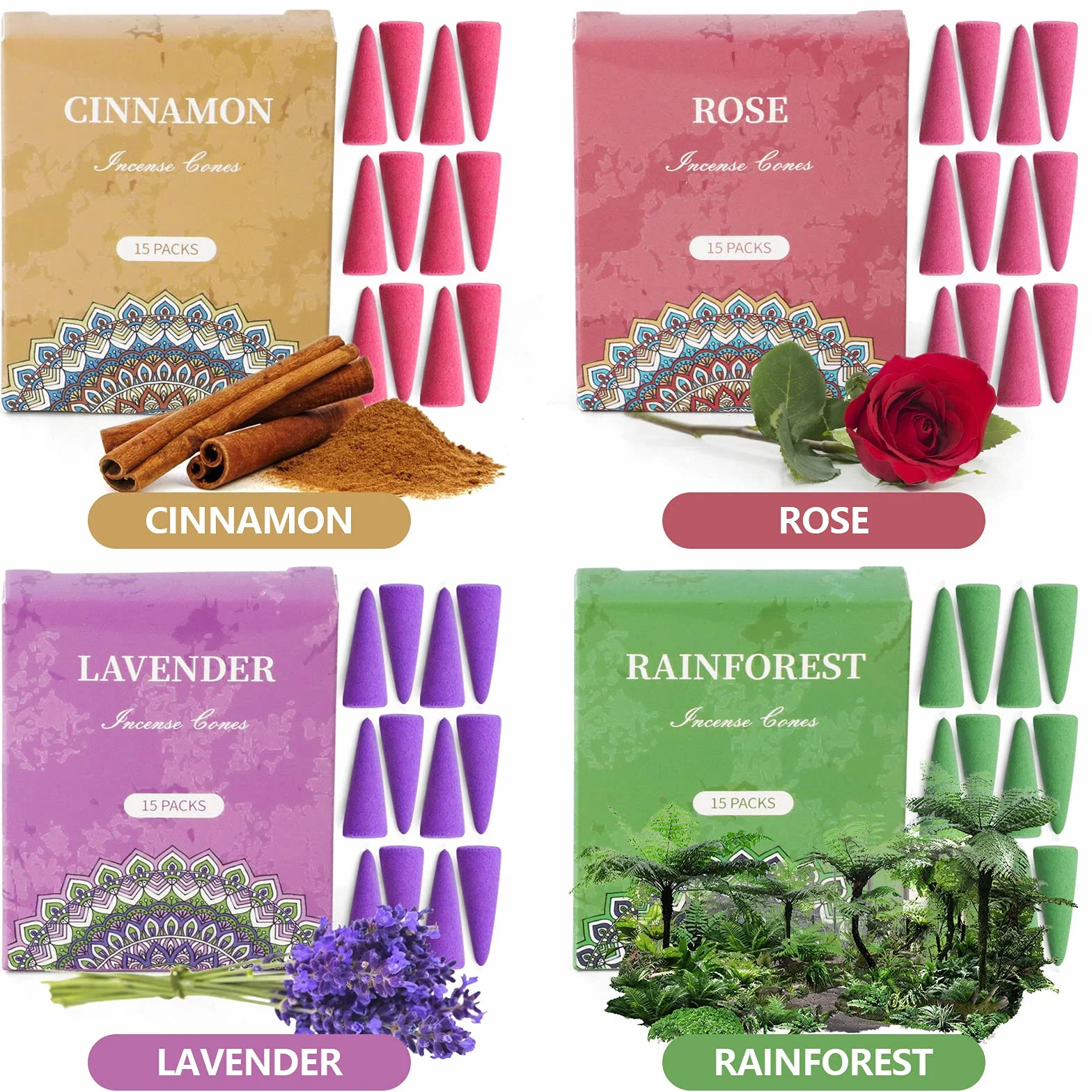 SCENTORINI Cônes d'Encens Assortiment 120pcs 8 Parfums Naturels