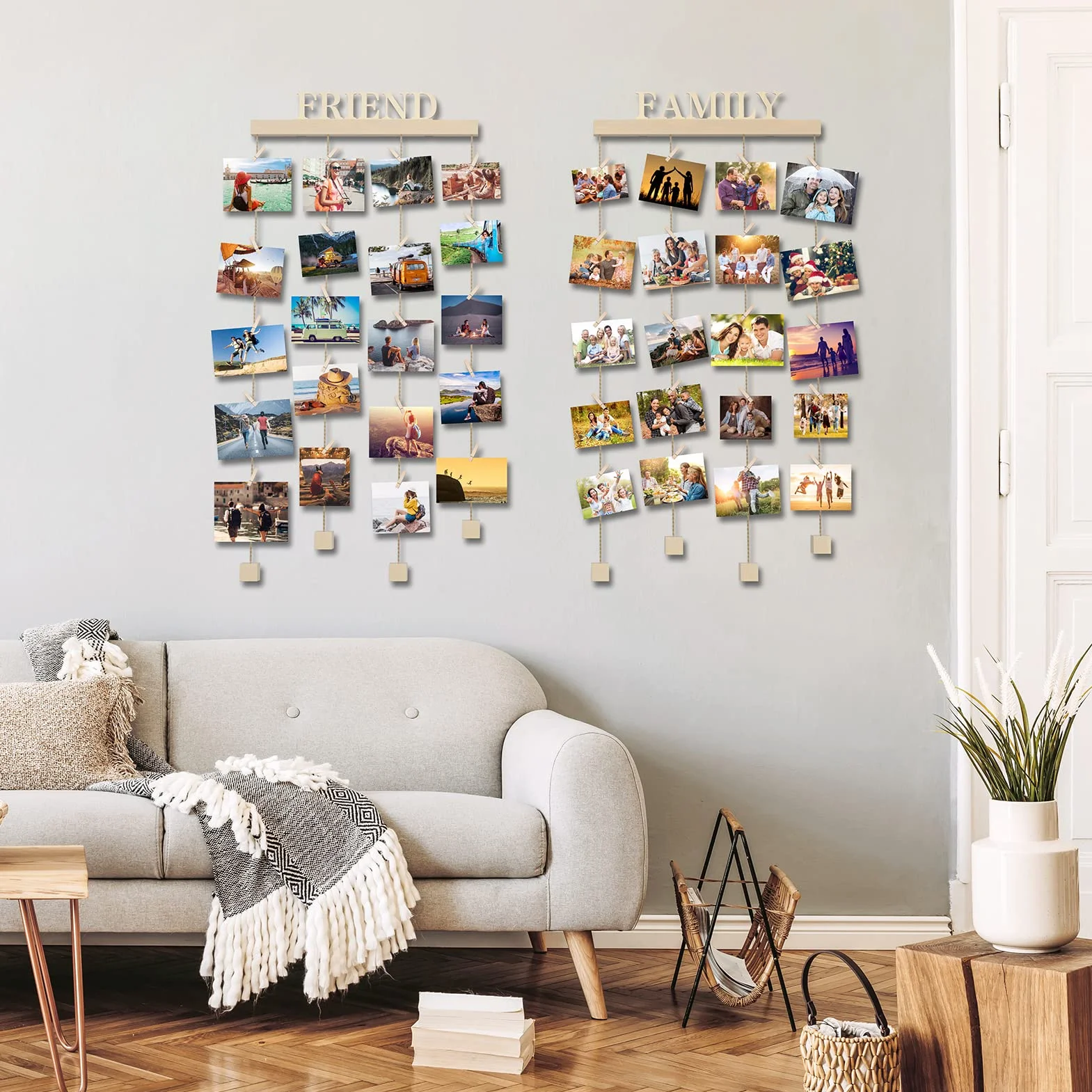 Cadre Pele Mele Photo Mural en Bois avec 45 Pinces