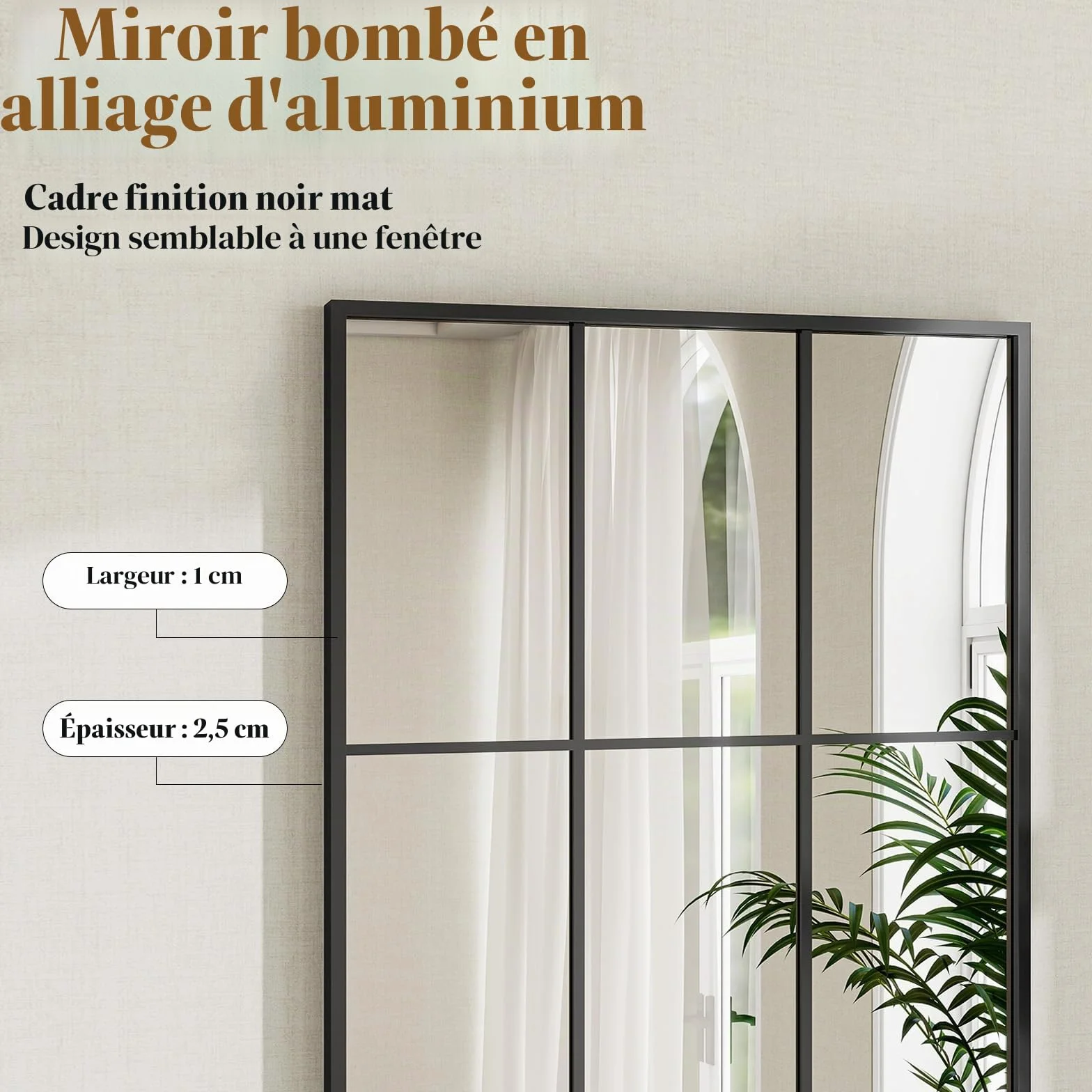 Koonmi Miroir Fenêtre 60 x 165 cm Rectangulaire Grille Décorative Corps Plein Cadre Métal Suspendu Entrée Salon Noir