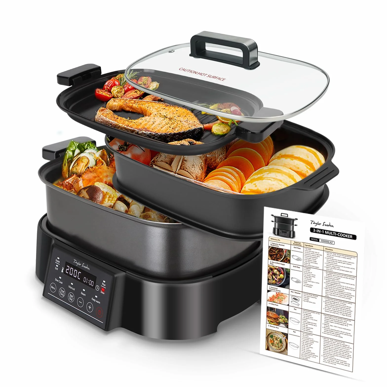 Taylor Swoden Arthur Cuiseur vapeur électrique 6L 1250W Programmable 3 Paniers empilables Sans BPA