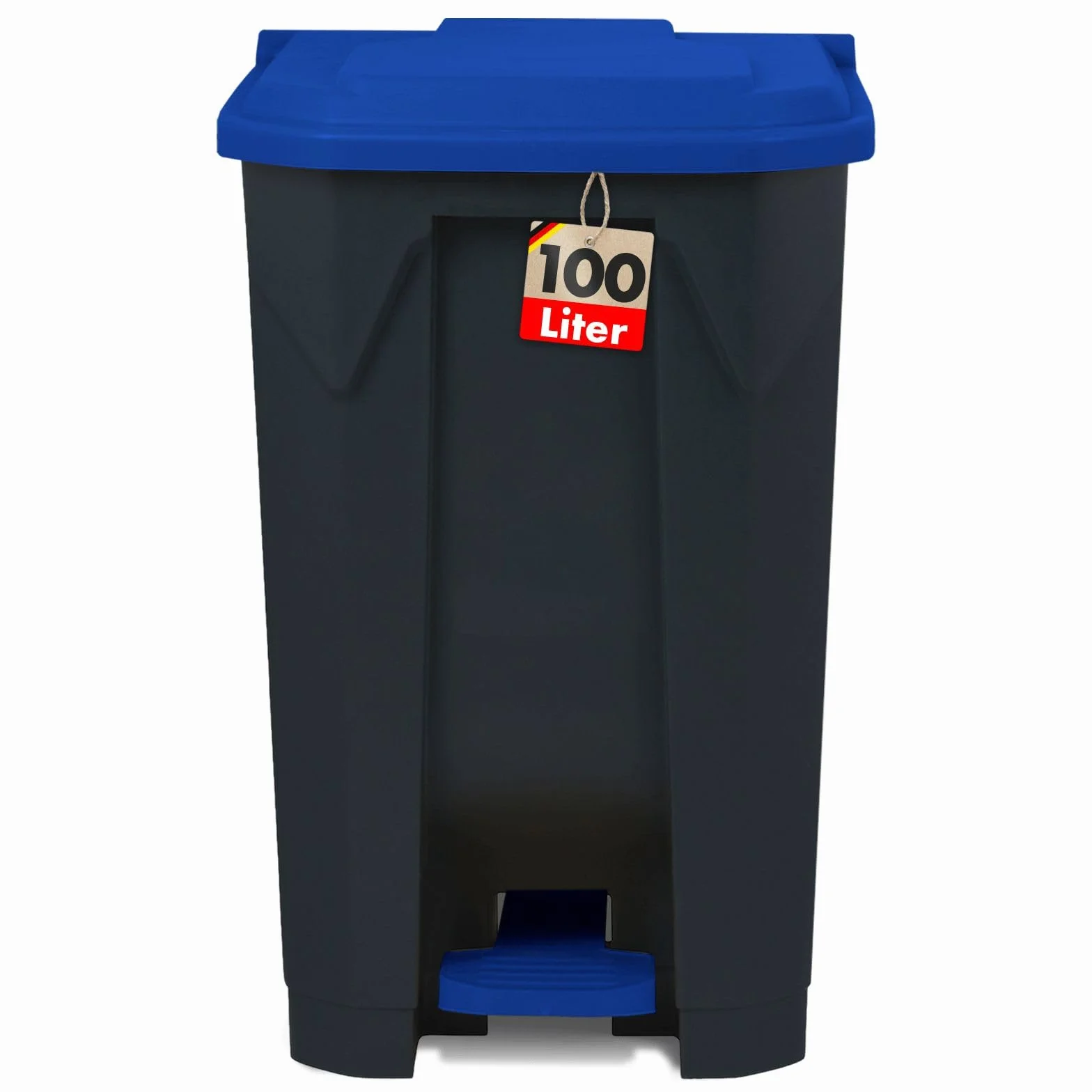 Poubelle 100L Olaf Floordirekt avec couvercle bleu et pédale système de tri sélectif
