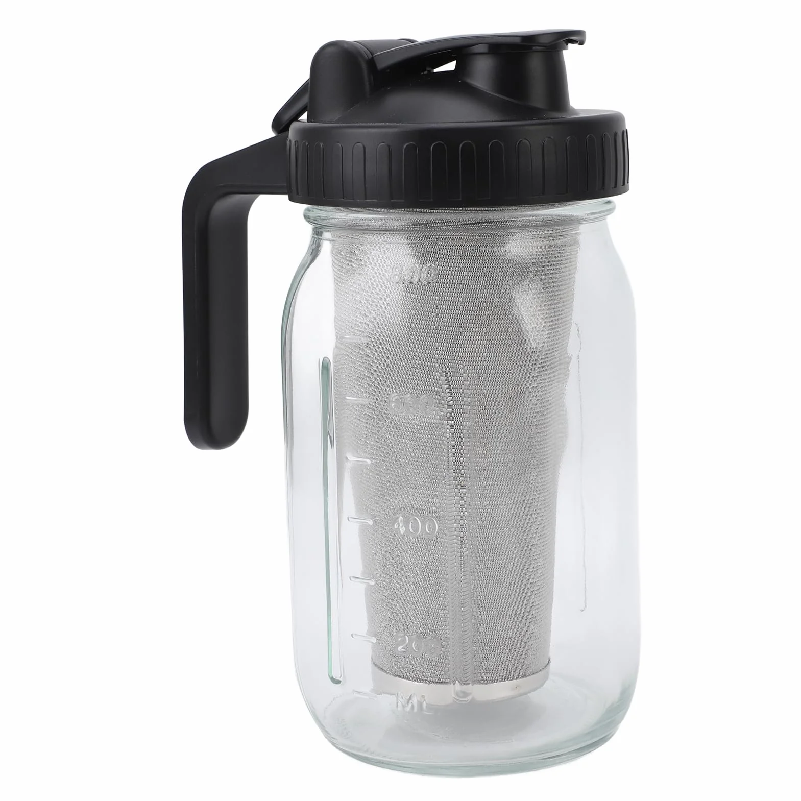 Carafe en Verre pour Cafetière à Froid avec Filtre en Acier Inoxydable et Couvercle Bec, 1000ml