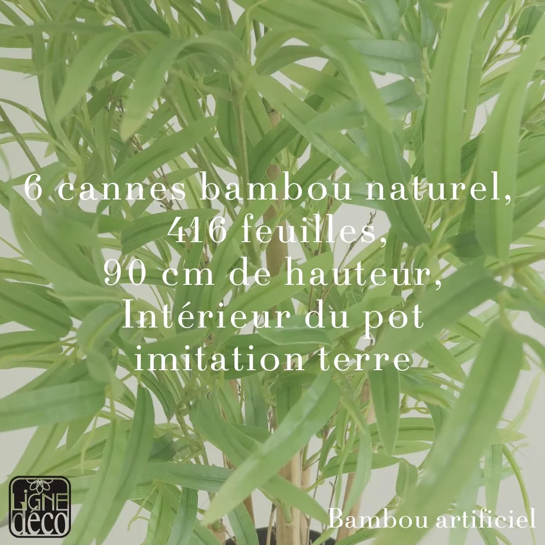 Bambou Artificiel 90cm Plante Artificielle Pot Plastique Noir Interieur Decoration Maison