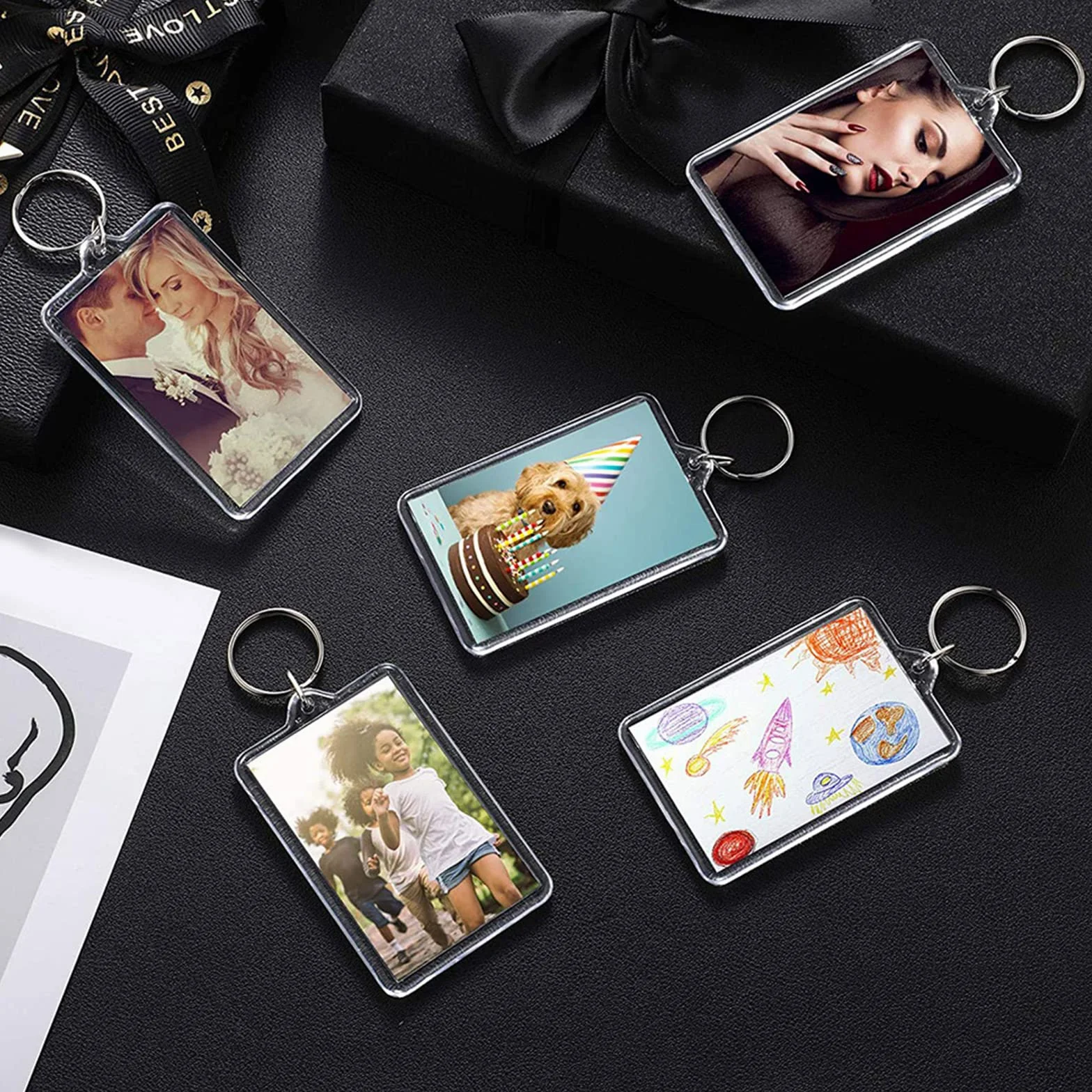 Porte-clés rectangle transparent avec cadre photo Morain