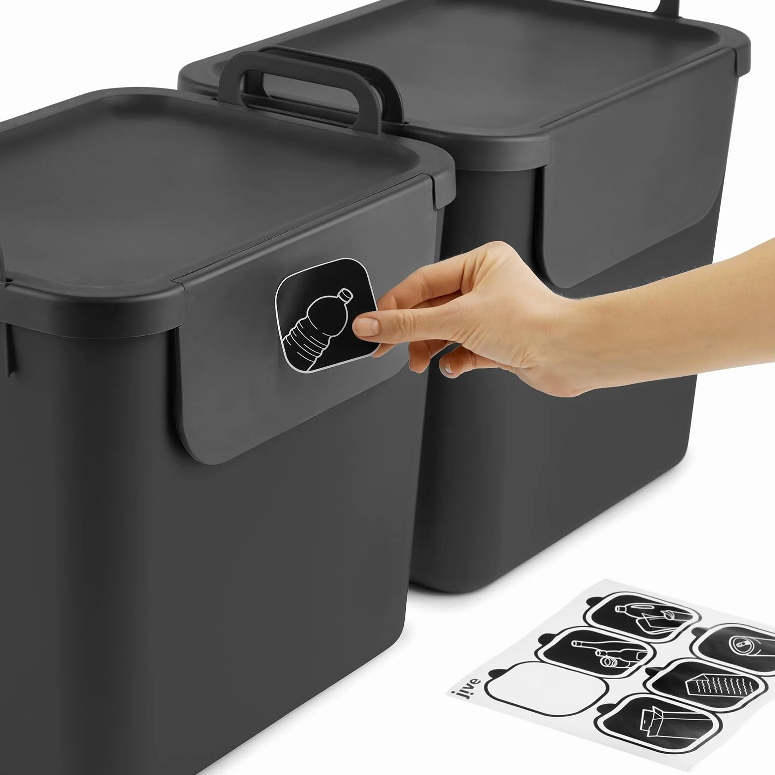 Jive Rotho Recycling Müllsystem anthrazit Set 3 poubelles de tri 30l plastique PP recyclé gris foncé