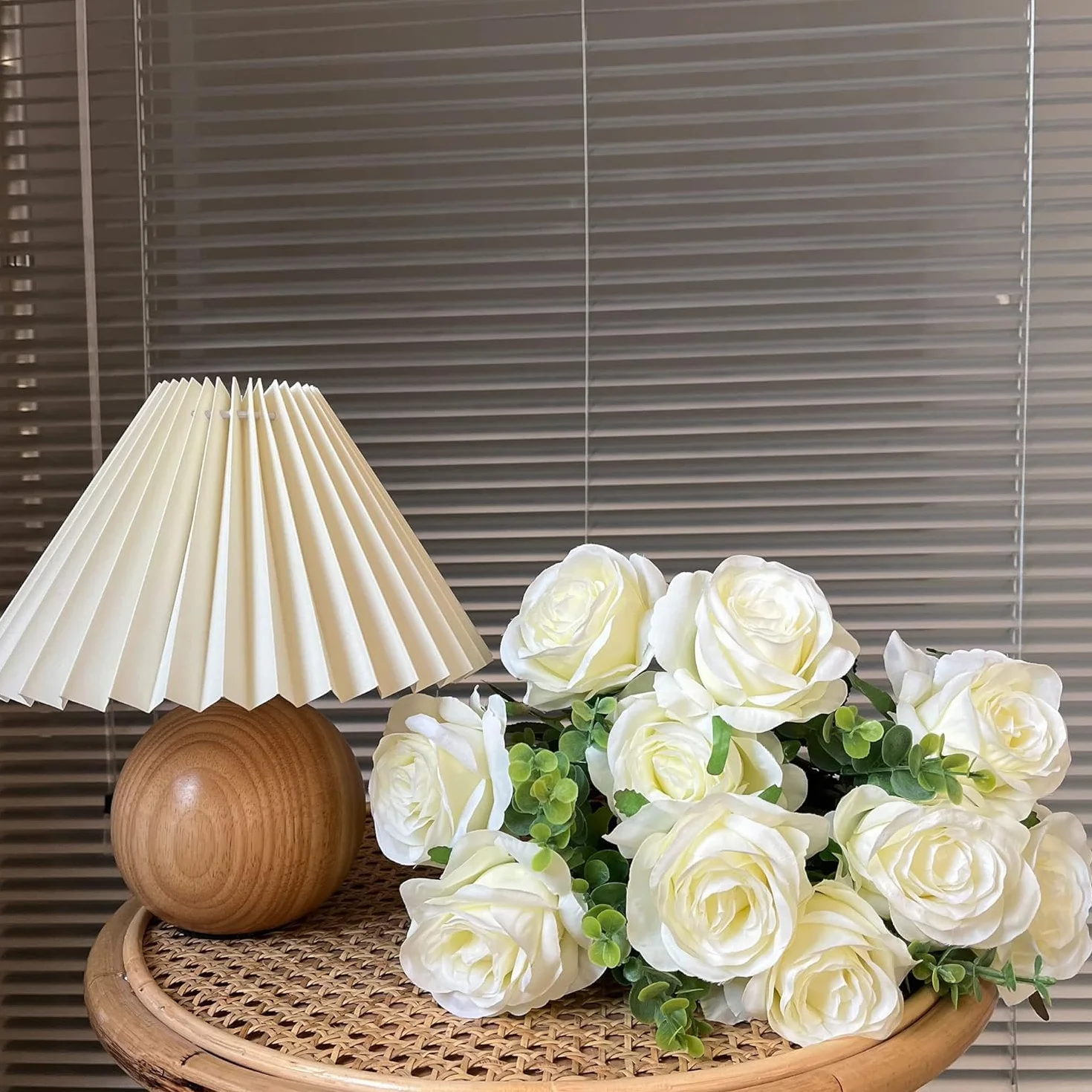 12 Pièces Fleurs Artificielles Réalistes Rose Deco Mariage 51x7 cm Tiges Réglables Blanc