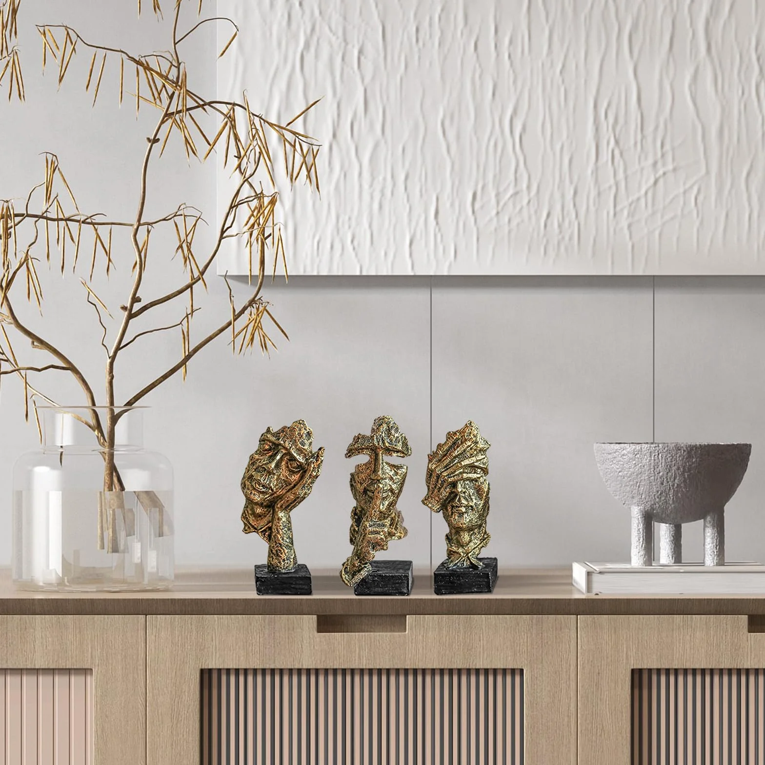 Figurine d'art abstrait moderne, statue de penseur, décoration en résine dorée pour maison et bureau