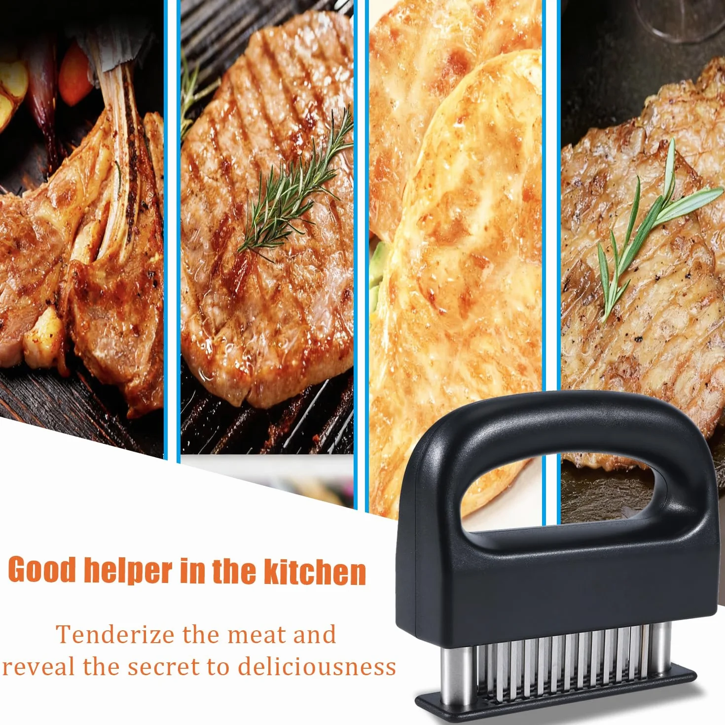 Attendrisseur de Viande 48 Lames Acier Inoxydable pour Steak Bœuf Poulet