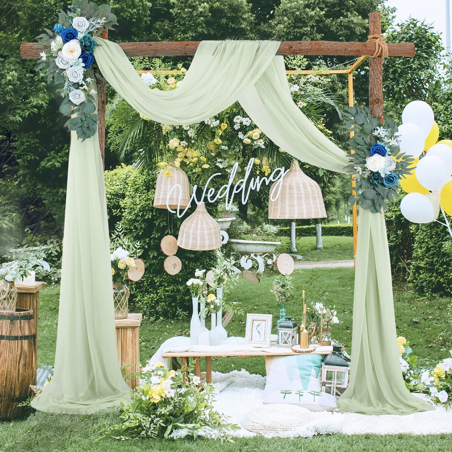 Mariage Arche Tenture Voilage Drapés Mousseline Élastique 70 x 550 cm Décoration Toile Fond Rideau Gaze Gris Vert