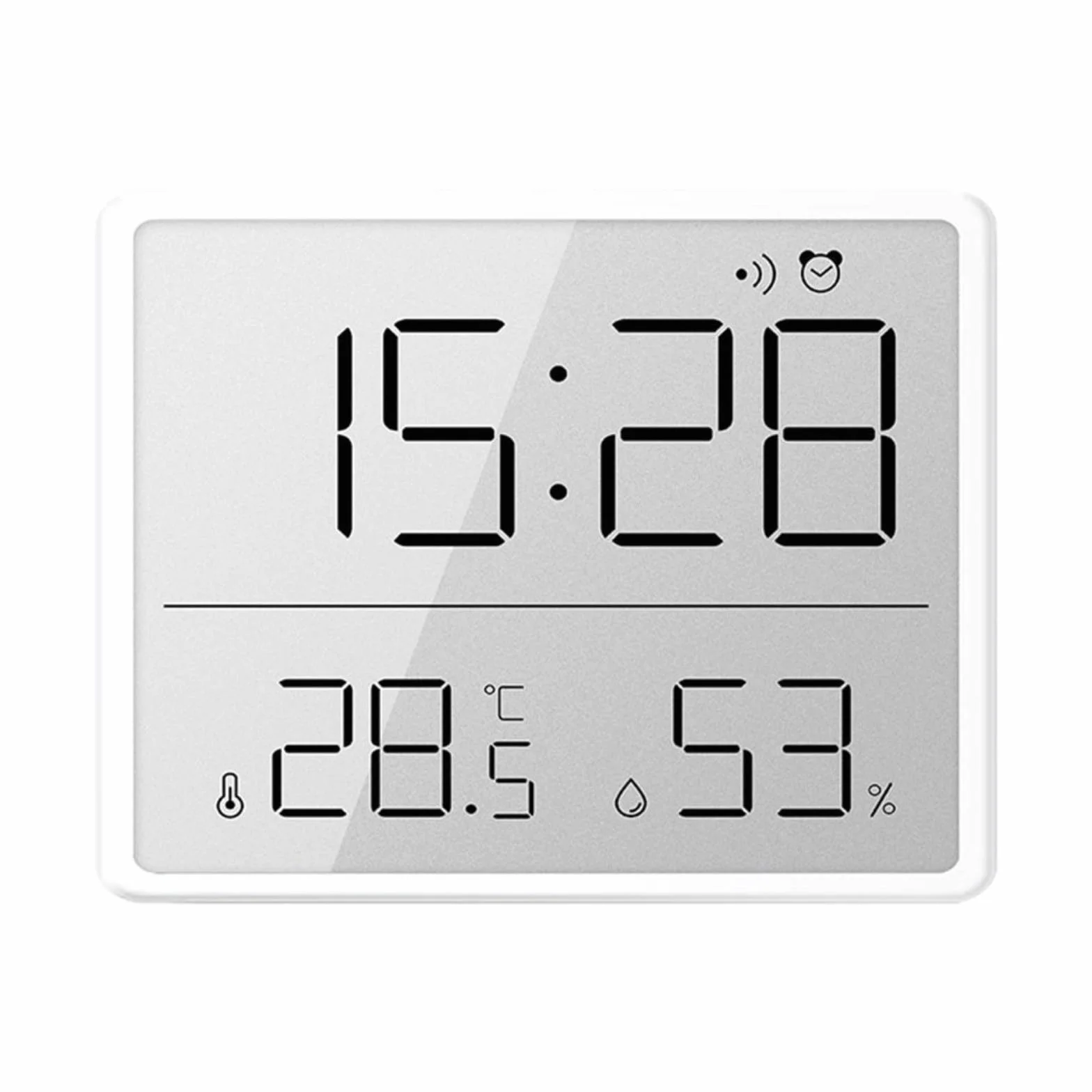 Thermomètre-hygromètre numérique avec horloge, grand écran, aspiration magnétique 9,3 x 7,3 x 1,5 cm blanc