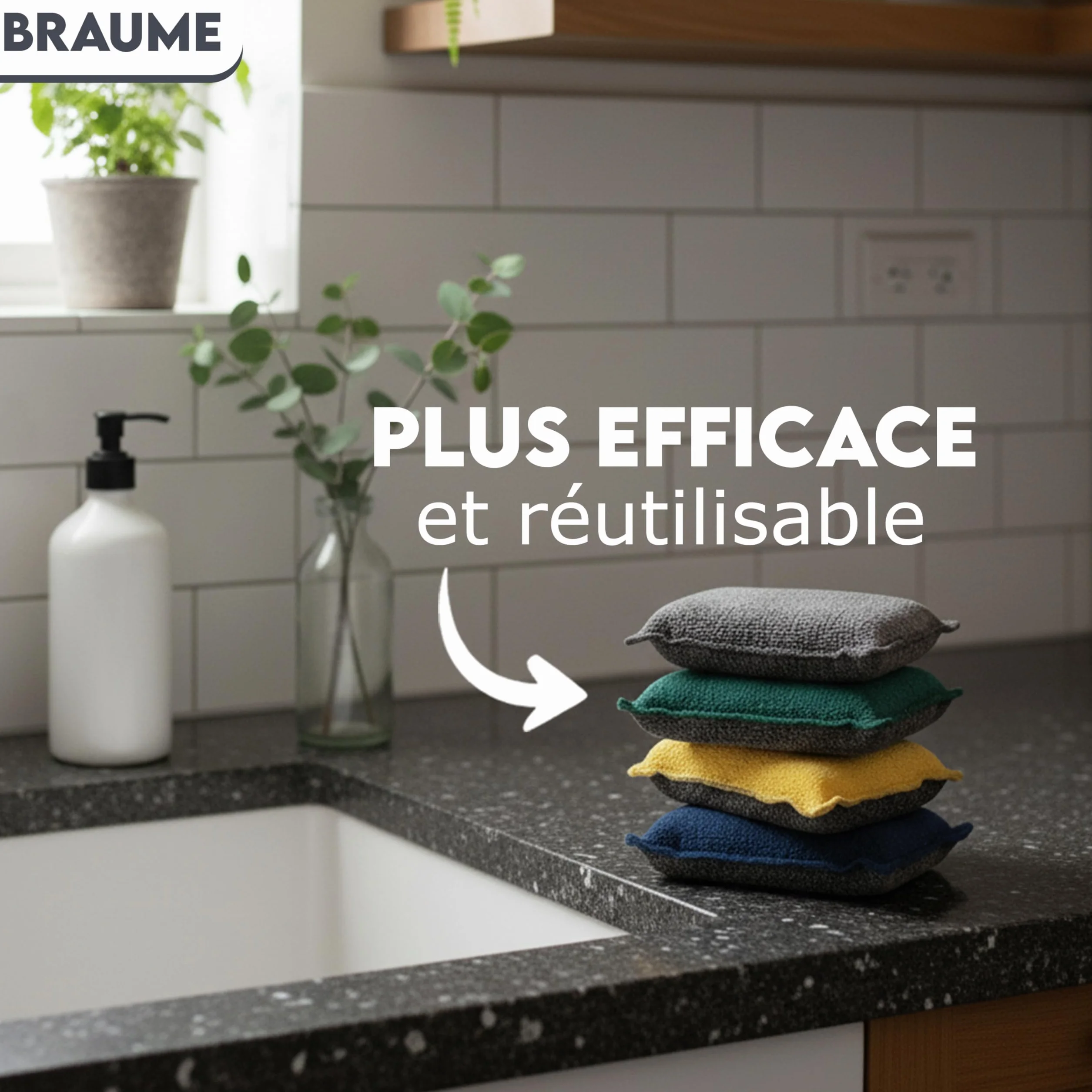 Lot de 4 Éponges Lavables Réutilisables Ne Rayent Pas Ultra Efficaces Séchage Rapide