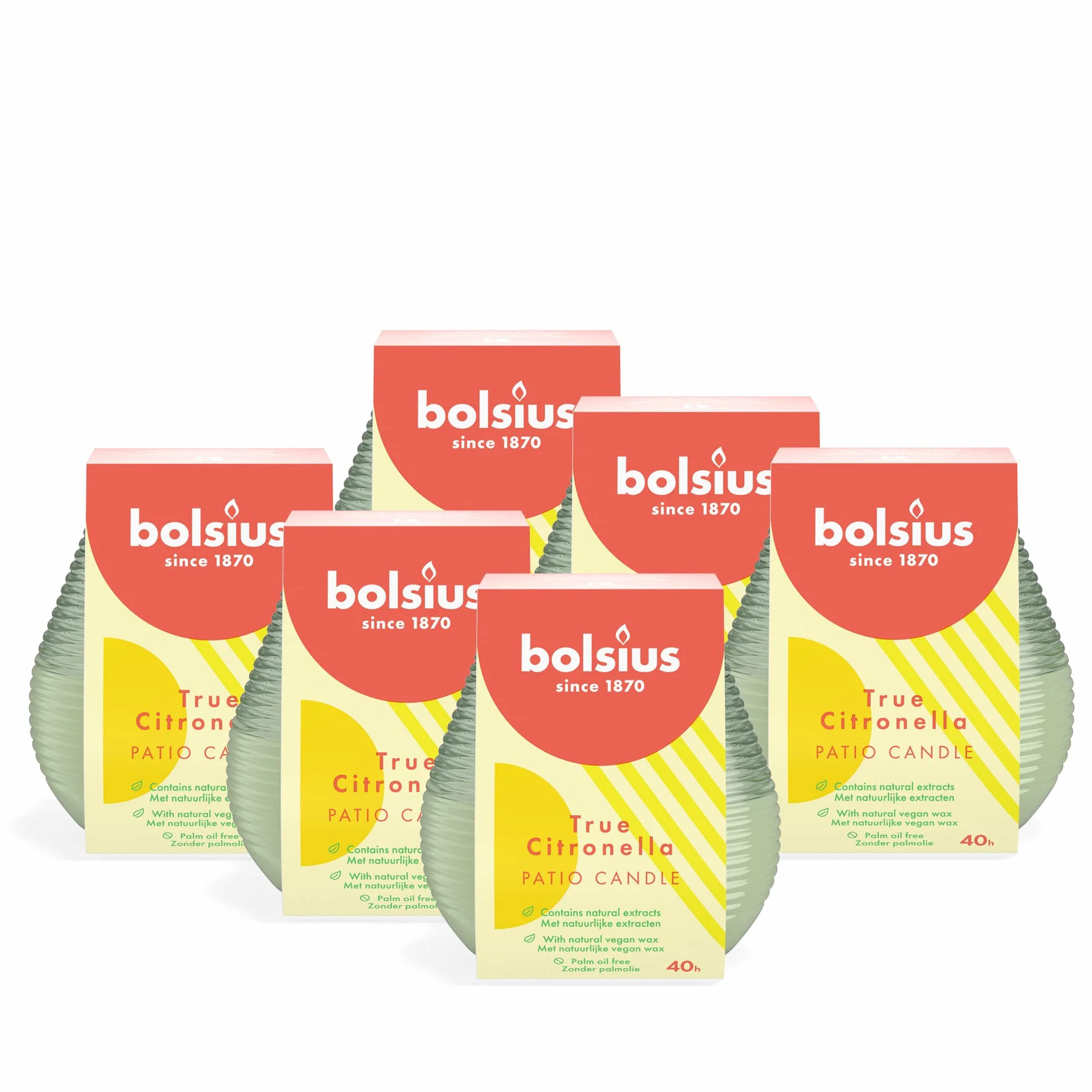Bougie de patio Citronnelle BOLSIUS Lot de 6 40 heures de combustion Extérieur Vert