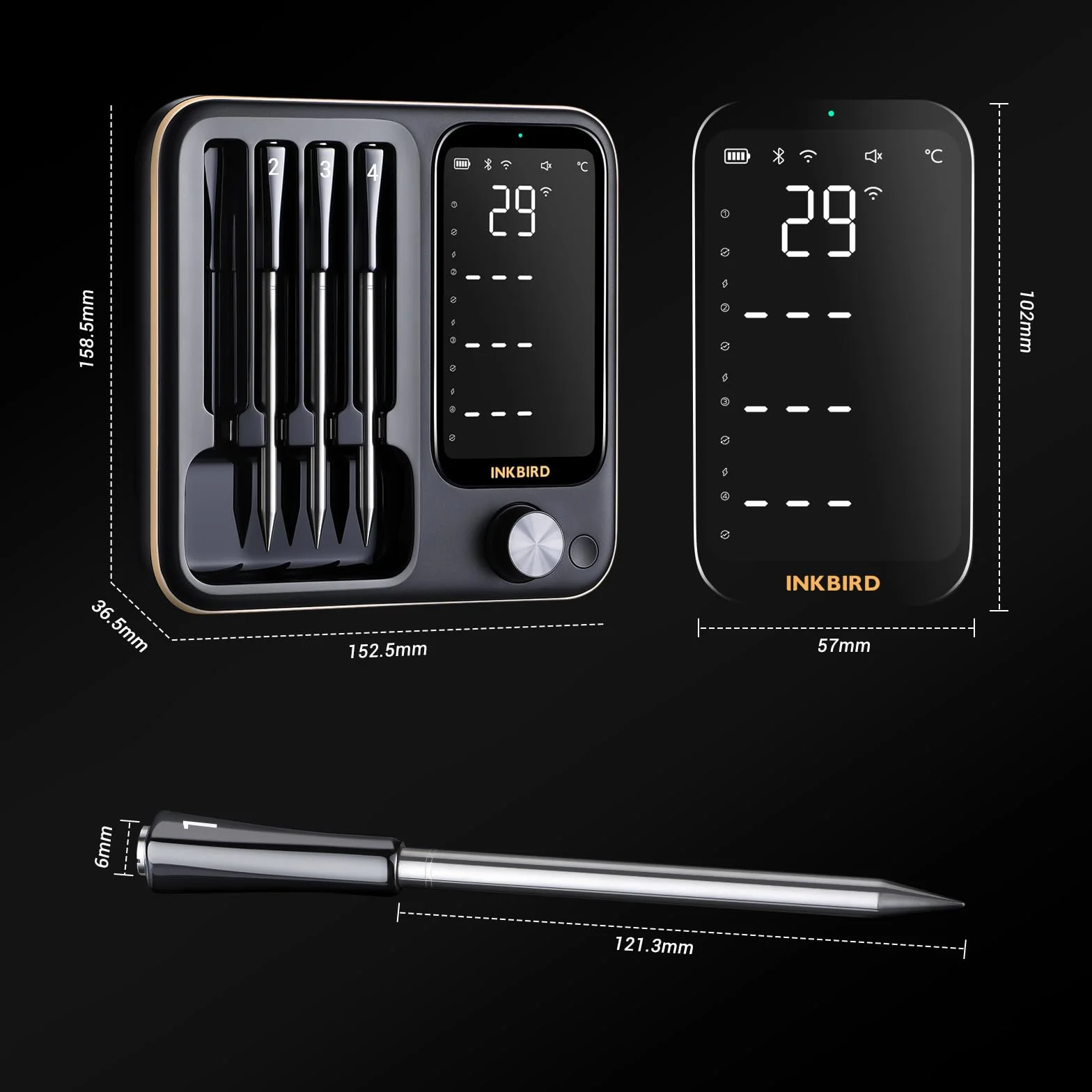 Inkbird INT-14-BW Thermomètre Cuisine Barbecue Wi-Fi 2,4 GHz Bluetooth 5.4