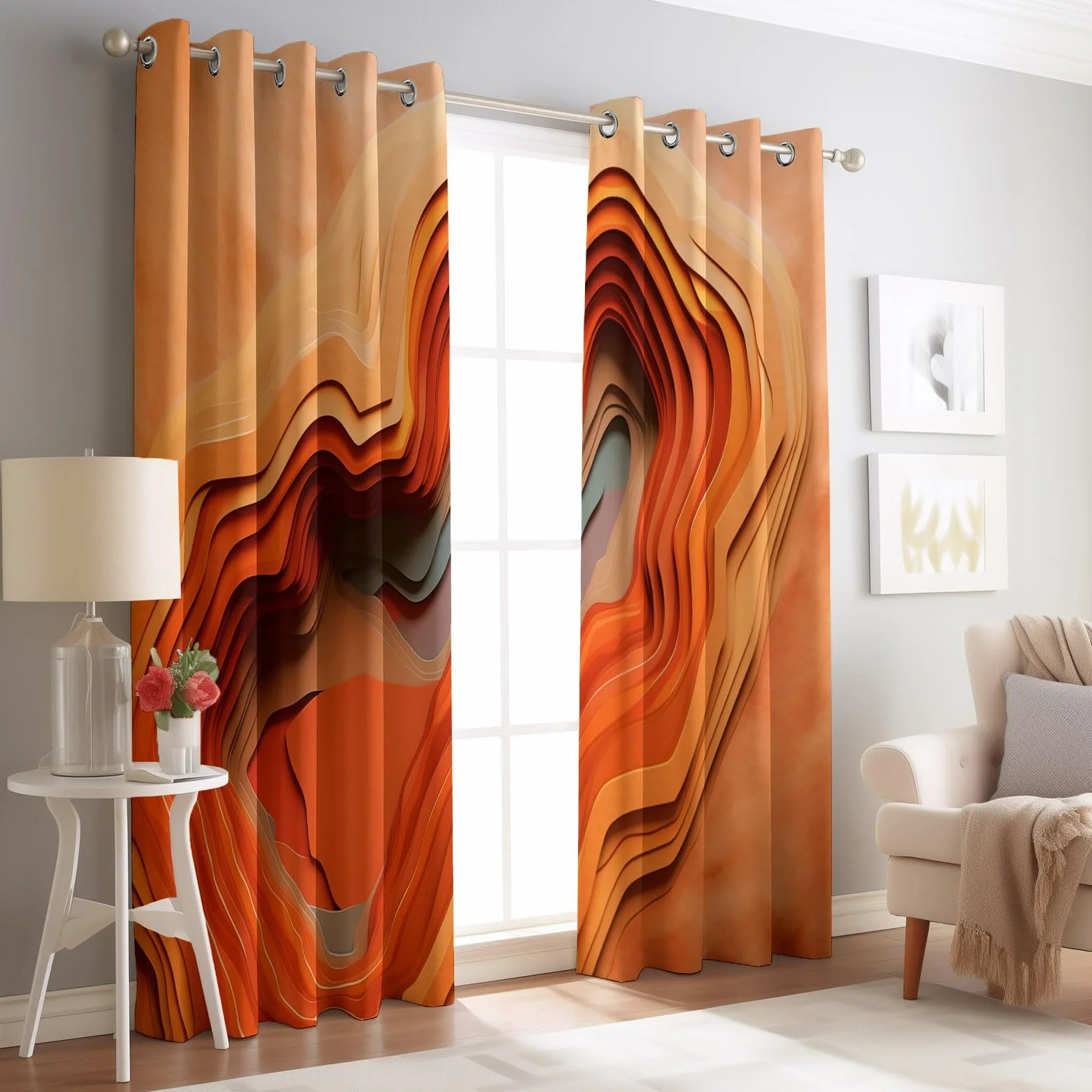 Rideaux à Oeillets 70x240 cm 2 Panneaux Désert Abstrait Isolant Opaque Orange Marron