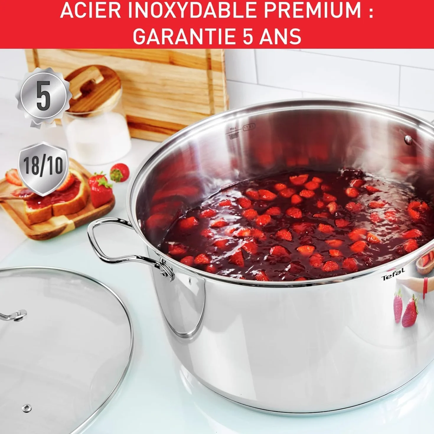Tefal Intuition XL Marmite 36 cm 17.5 L Induction Acier inoxydable 18/10 Couvercle en verre