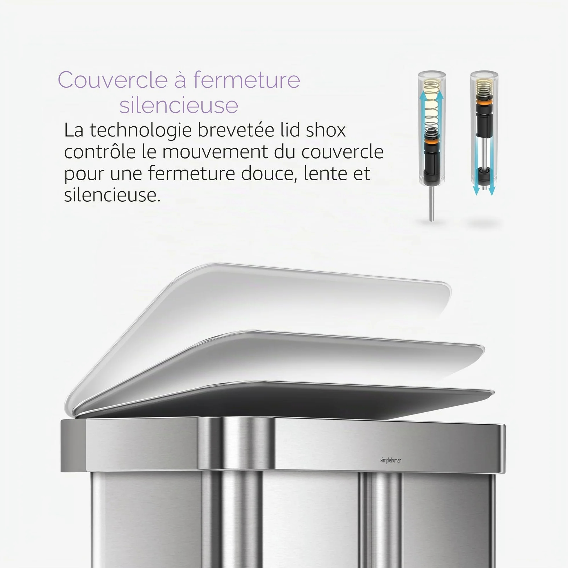 Simplehuman CW2025 poubelle de recyclage rectangulaire acier inoxydable brossé 58 litres 2 bacs