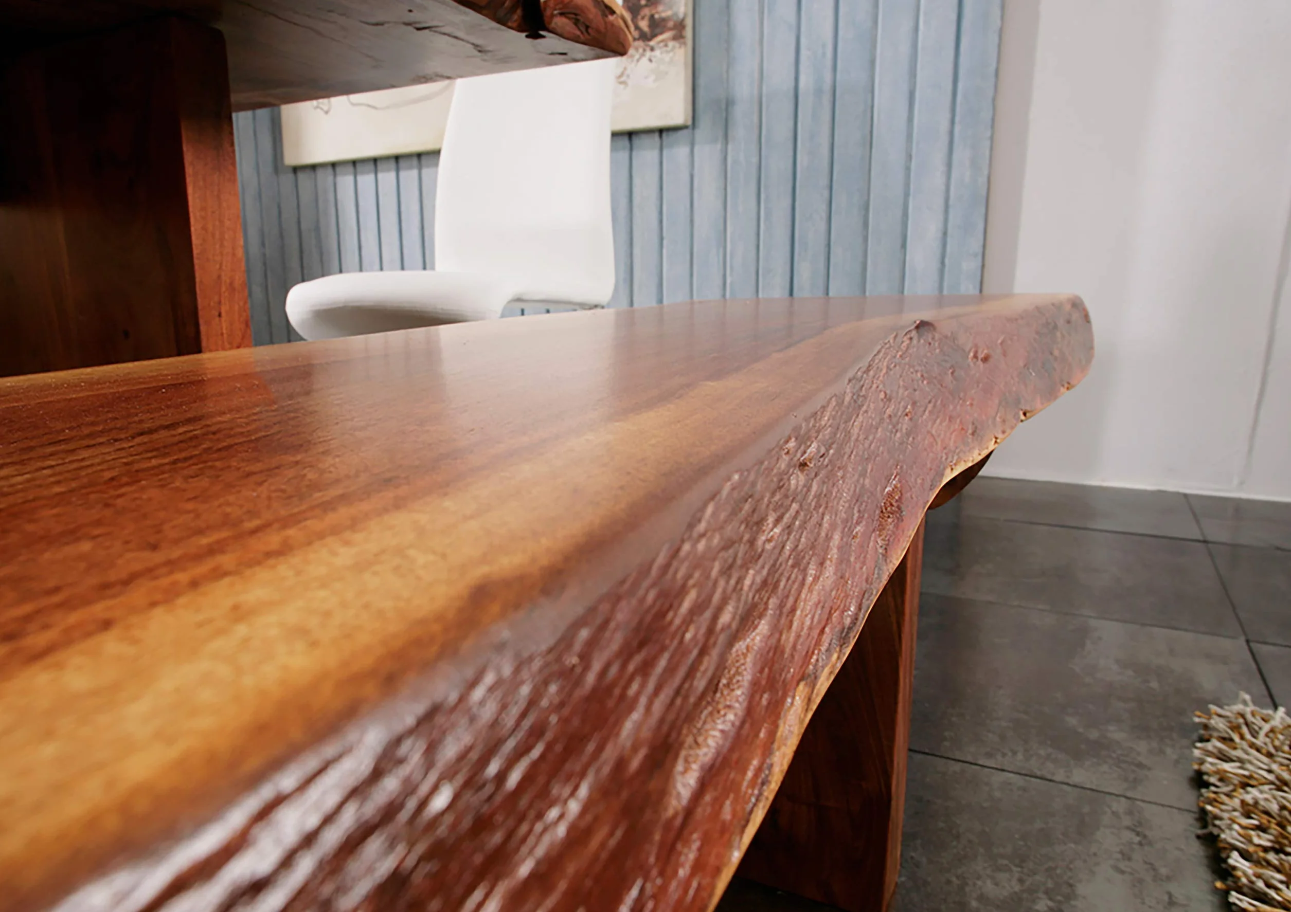 Banc 235x38cm Bois Massif d'Acacia Laqué Noisette Design Naturel Freeform