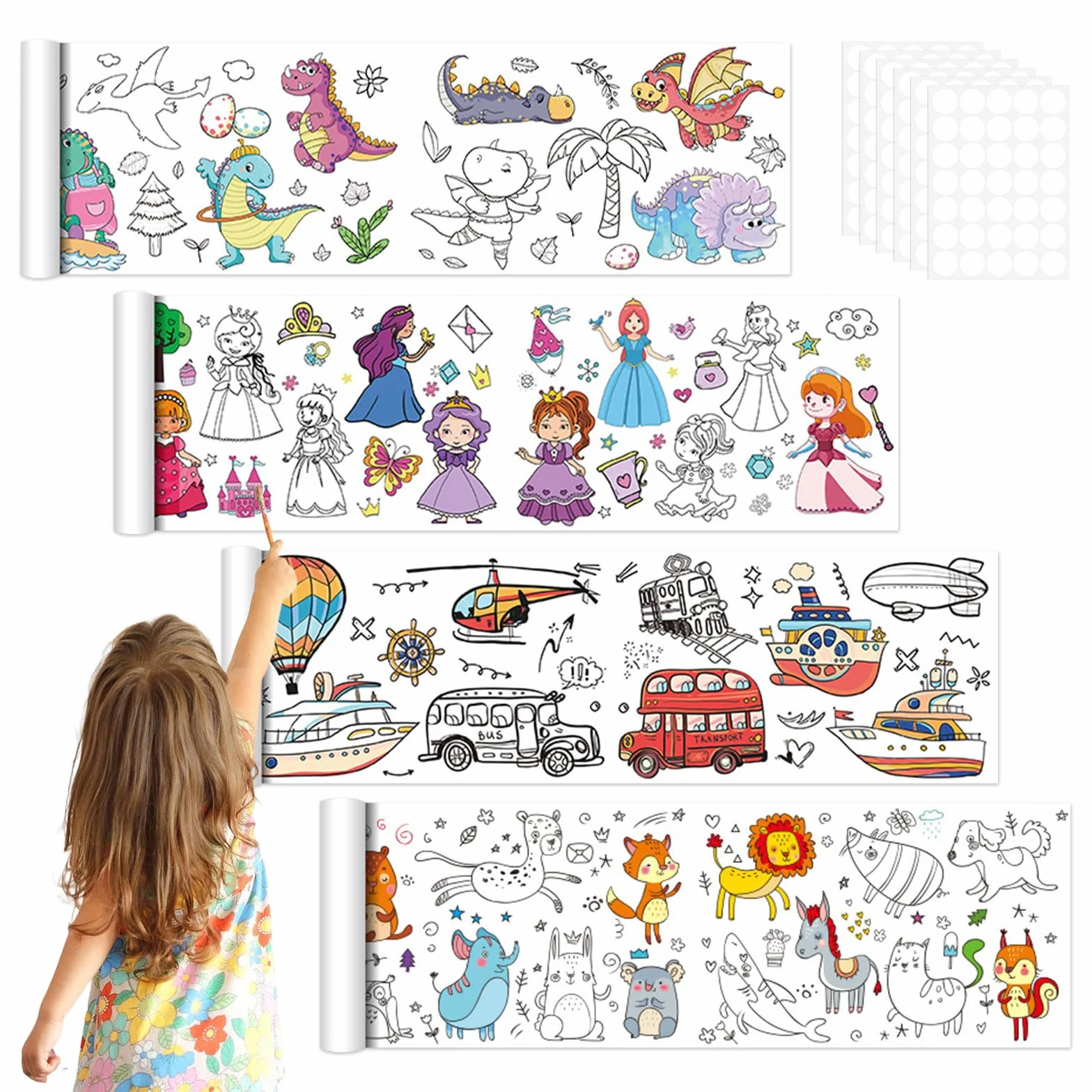 Lot de 4 rouleaux de papier à colorier 30 x 300 cm pour enfants