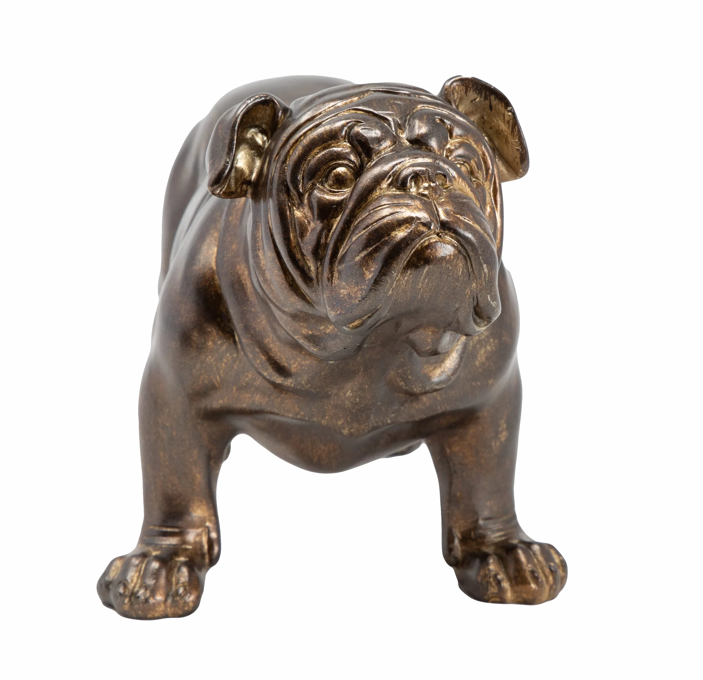 Sculpture en résine bronzée bouledogue britannique décoration classique chien debout finition bronze antique