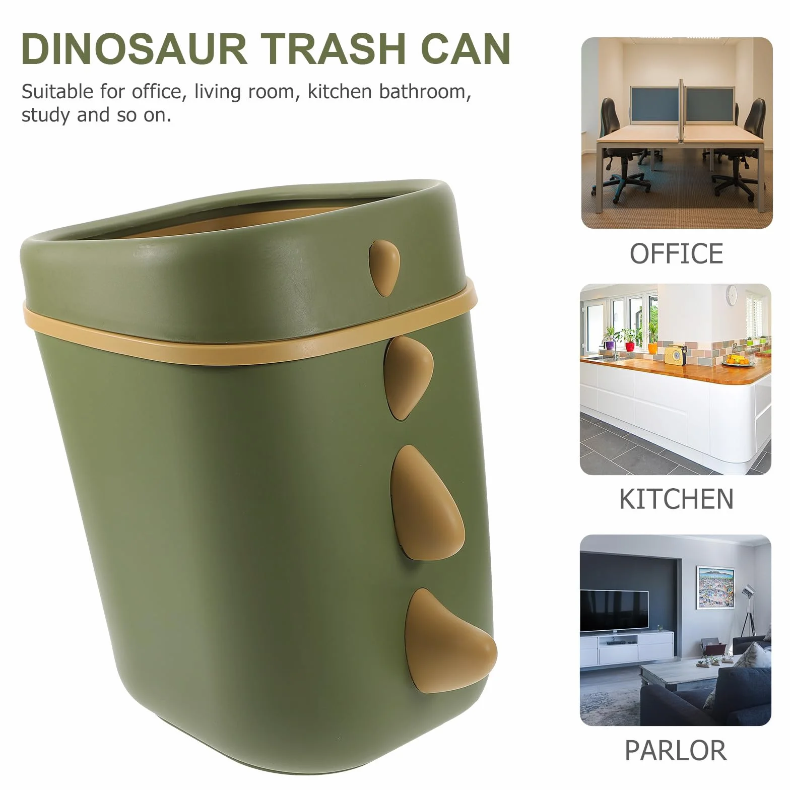 Lurrose Poubelle Dinosaure Verte Grosse Capacité Plastique Résistant Corbeille Décorative pour Chambre