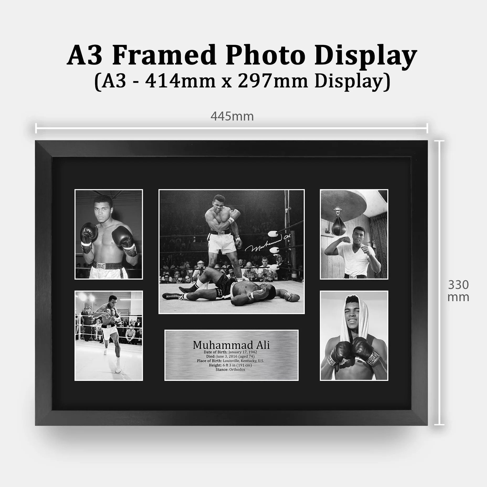 Muhammad Ali Photo Autographe Signée Imprimée A3 Encadré