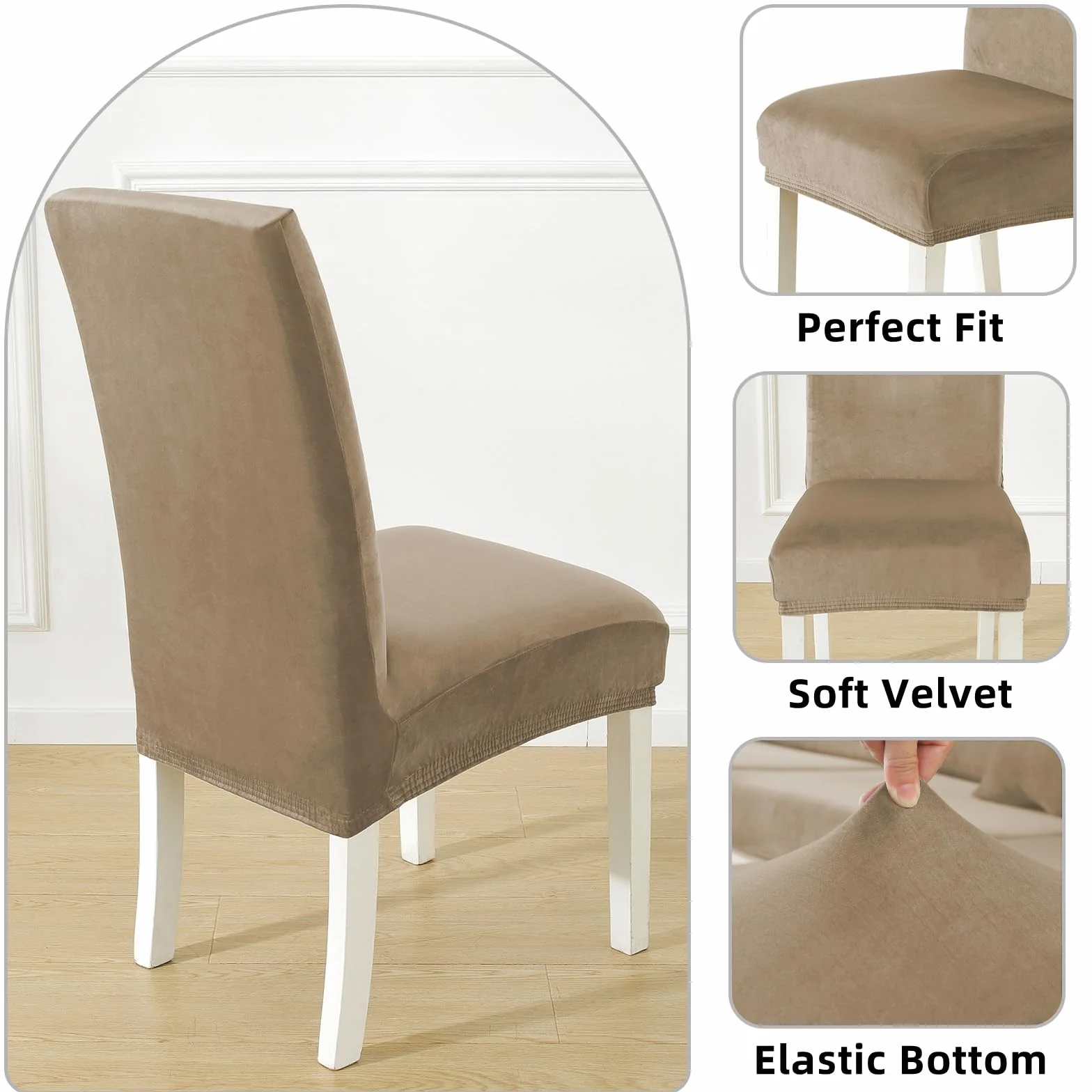 Housse De Chaise Velours 6 Pièces, Universel Extensible Protection Chaise Salle À Manger Epaisse pour Cuisine Restaurant Hotel Banquet, Camel