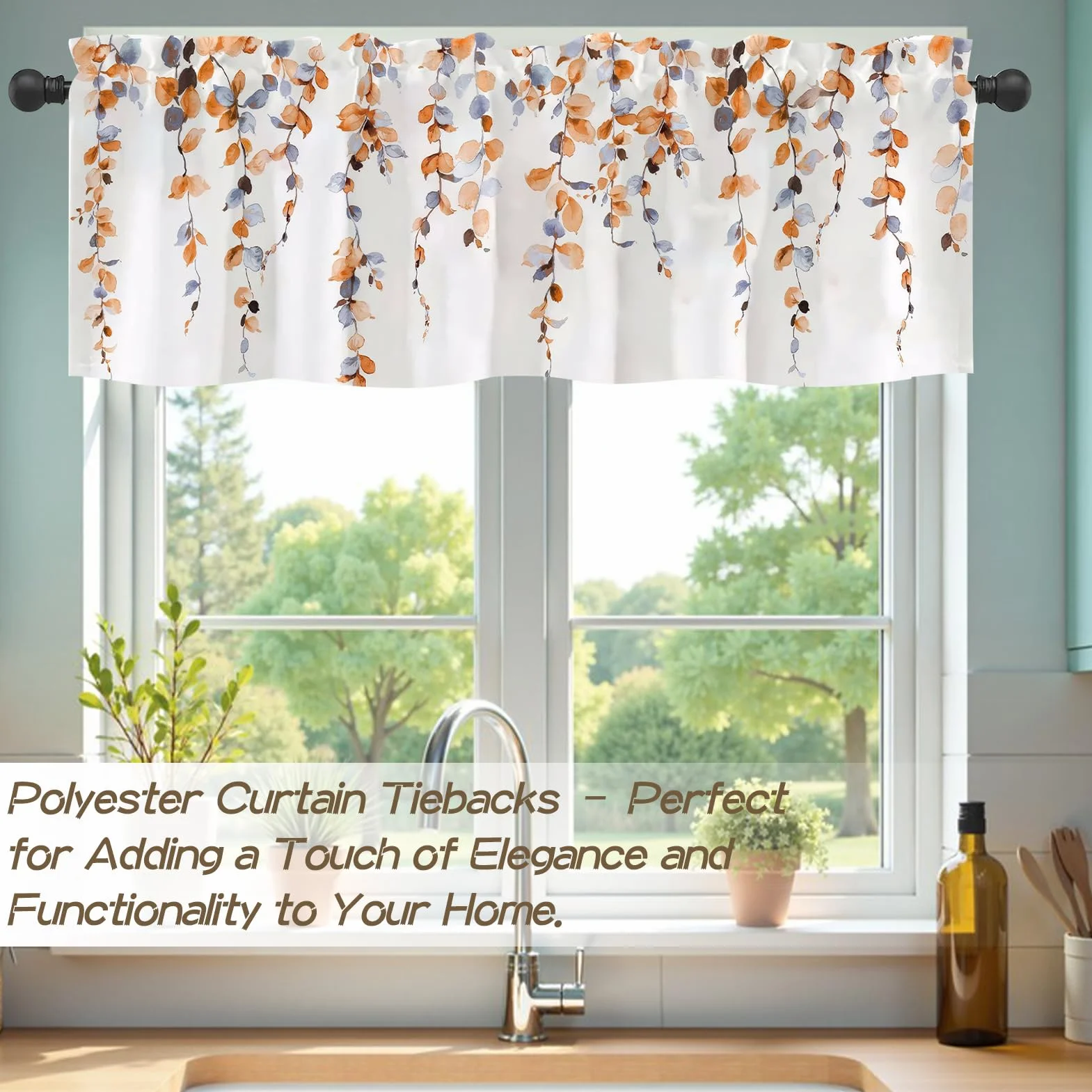 Rideaux de cuisine modernes épais décoratifs floraux orange lot de 2 pour café
