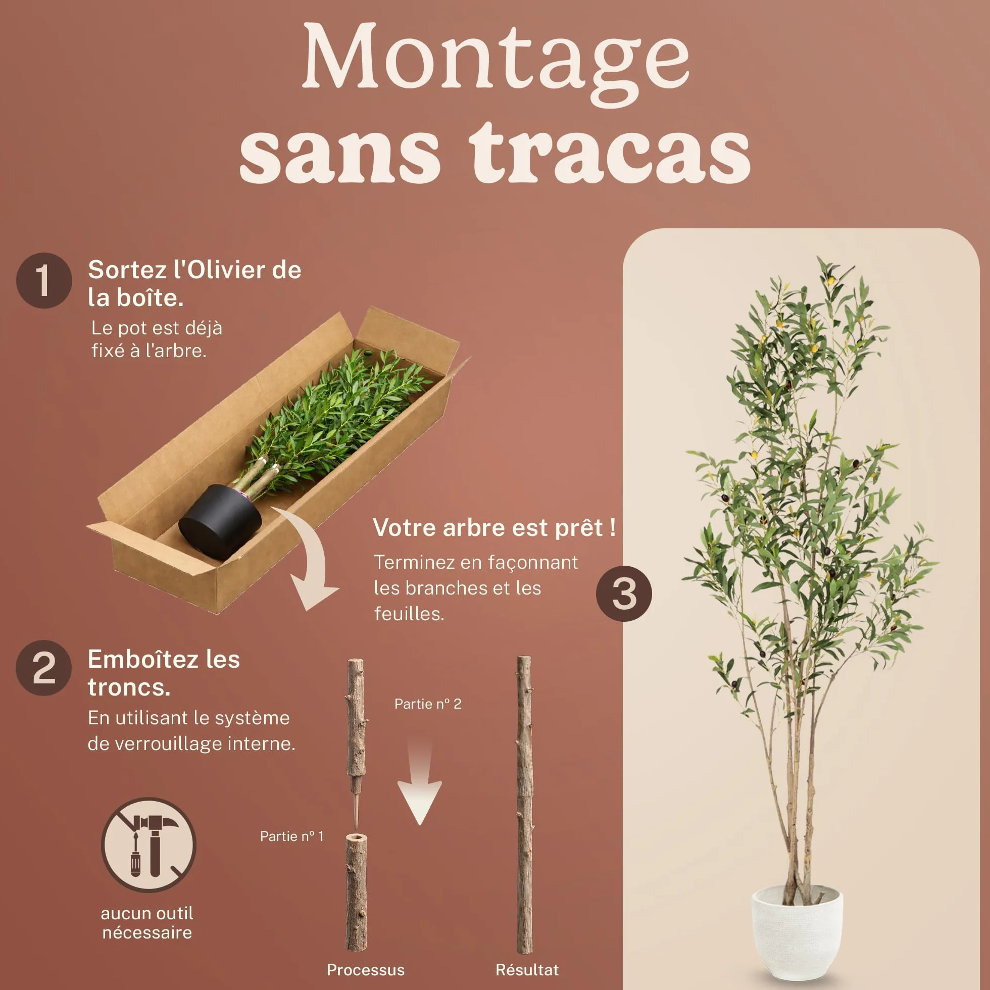 Olivier Artificiel 150 cm Plante Artificielle décorative avec Pot Inclus Style méditerranéen Moderne